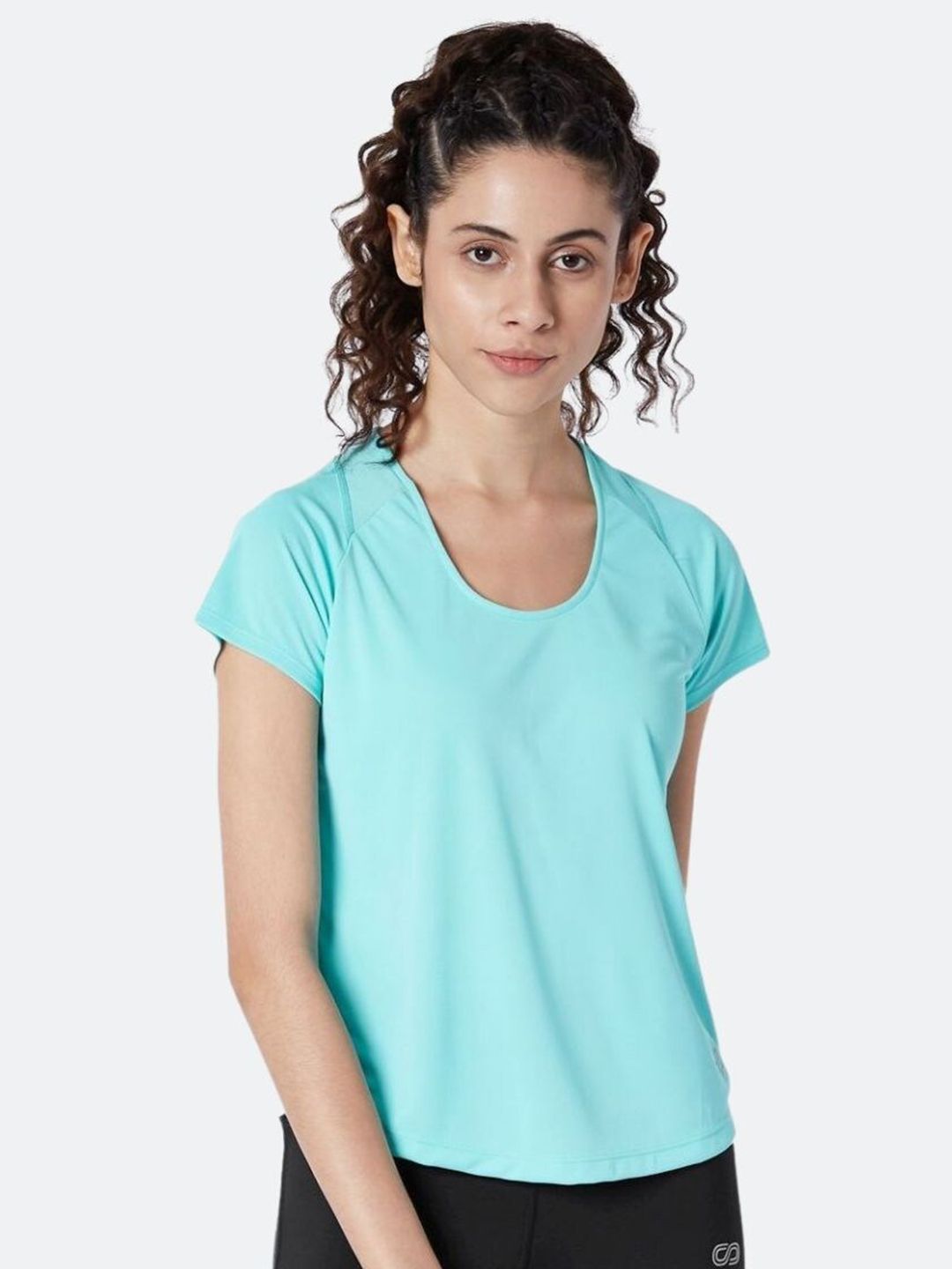 Silvertraq Women Turquoise Blue Slim Fit Training or Gym T-shirt Price in India