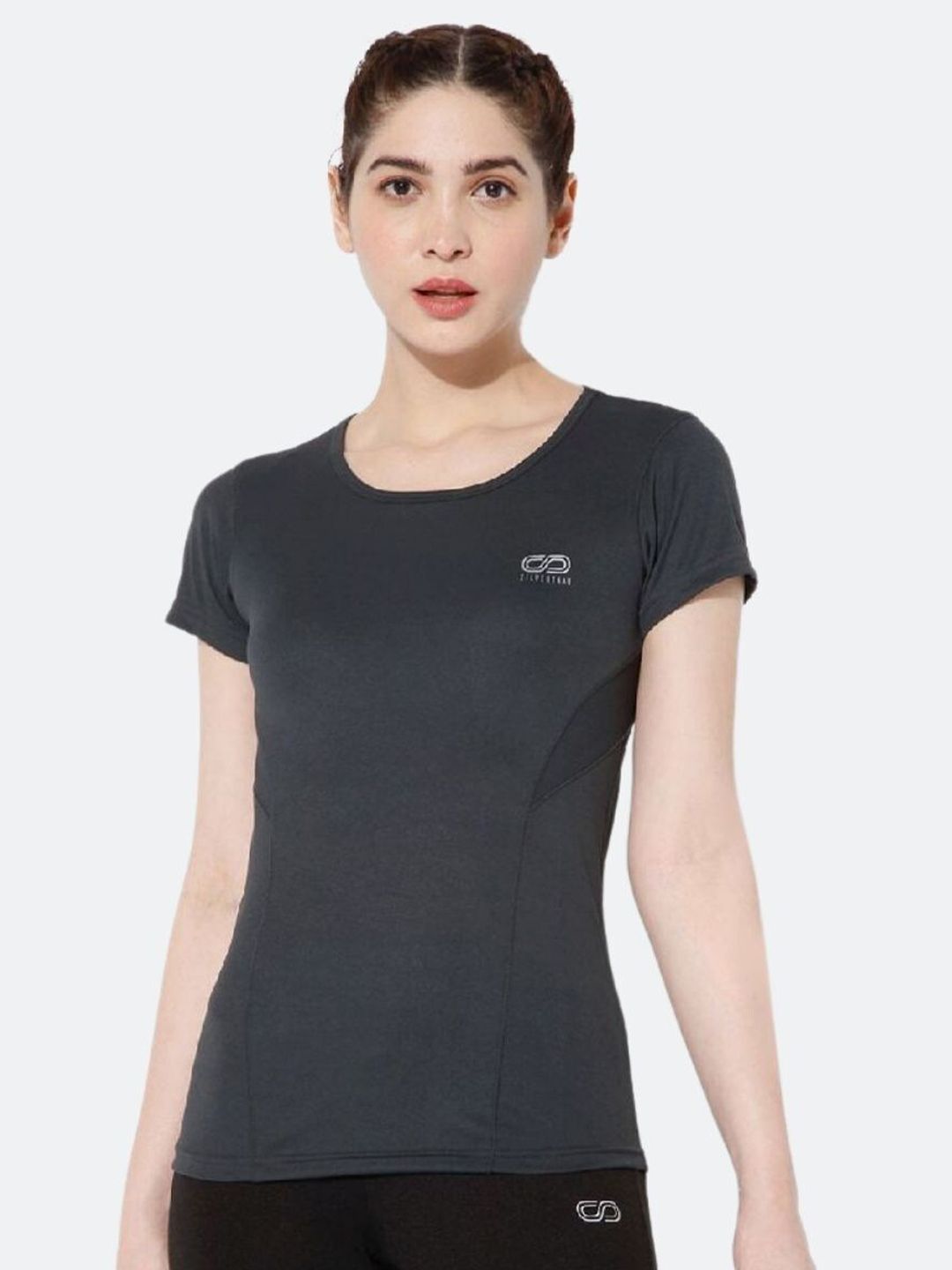 Silvertraq Women Charcoal Grey Slim Fit Training Or Gym T-shirt Price in India