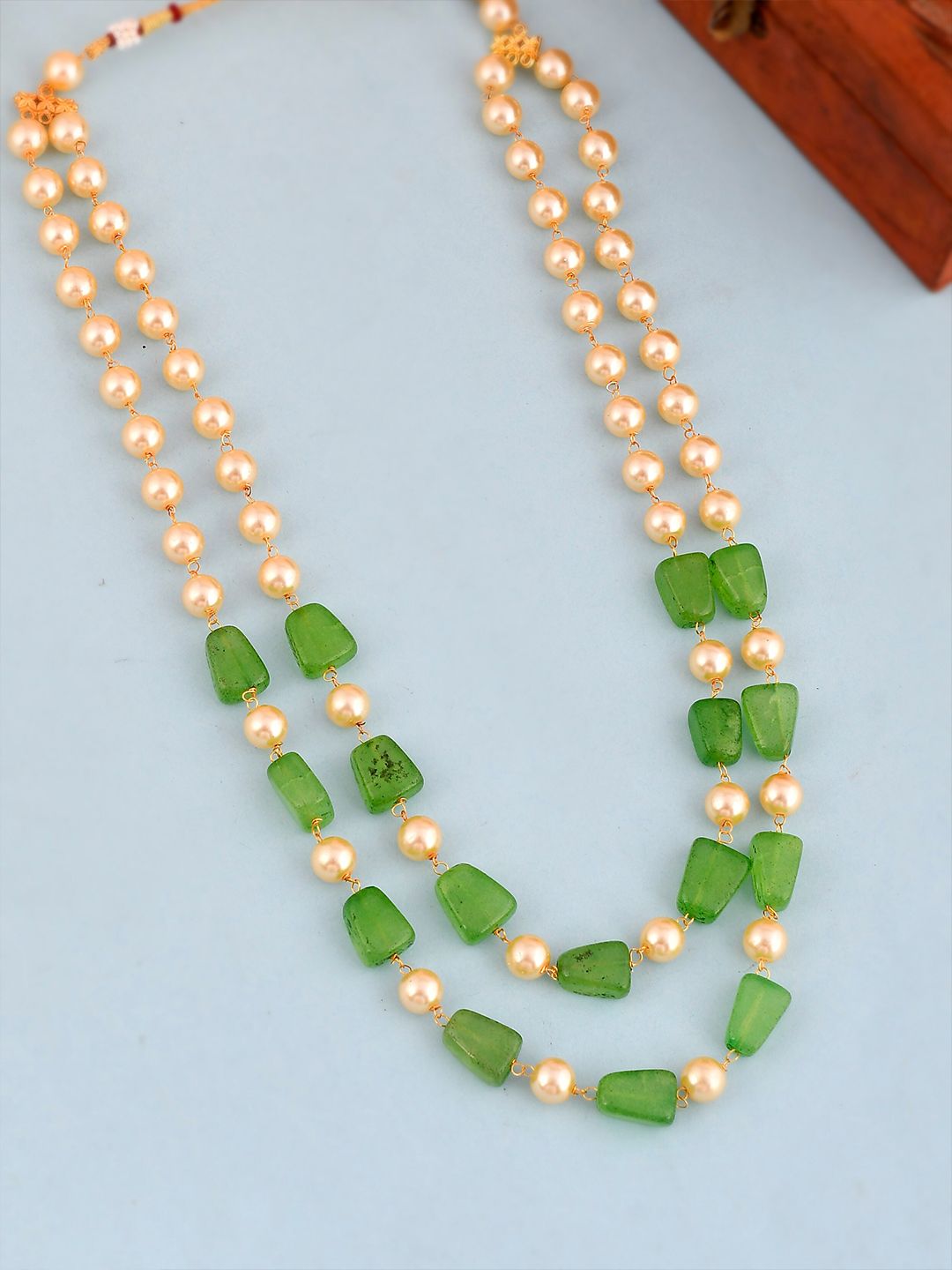 Silvermerc Designs Gold-Toned & Green Beaded Layered Necklace Price in India