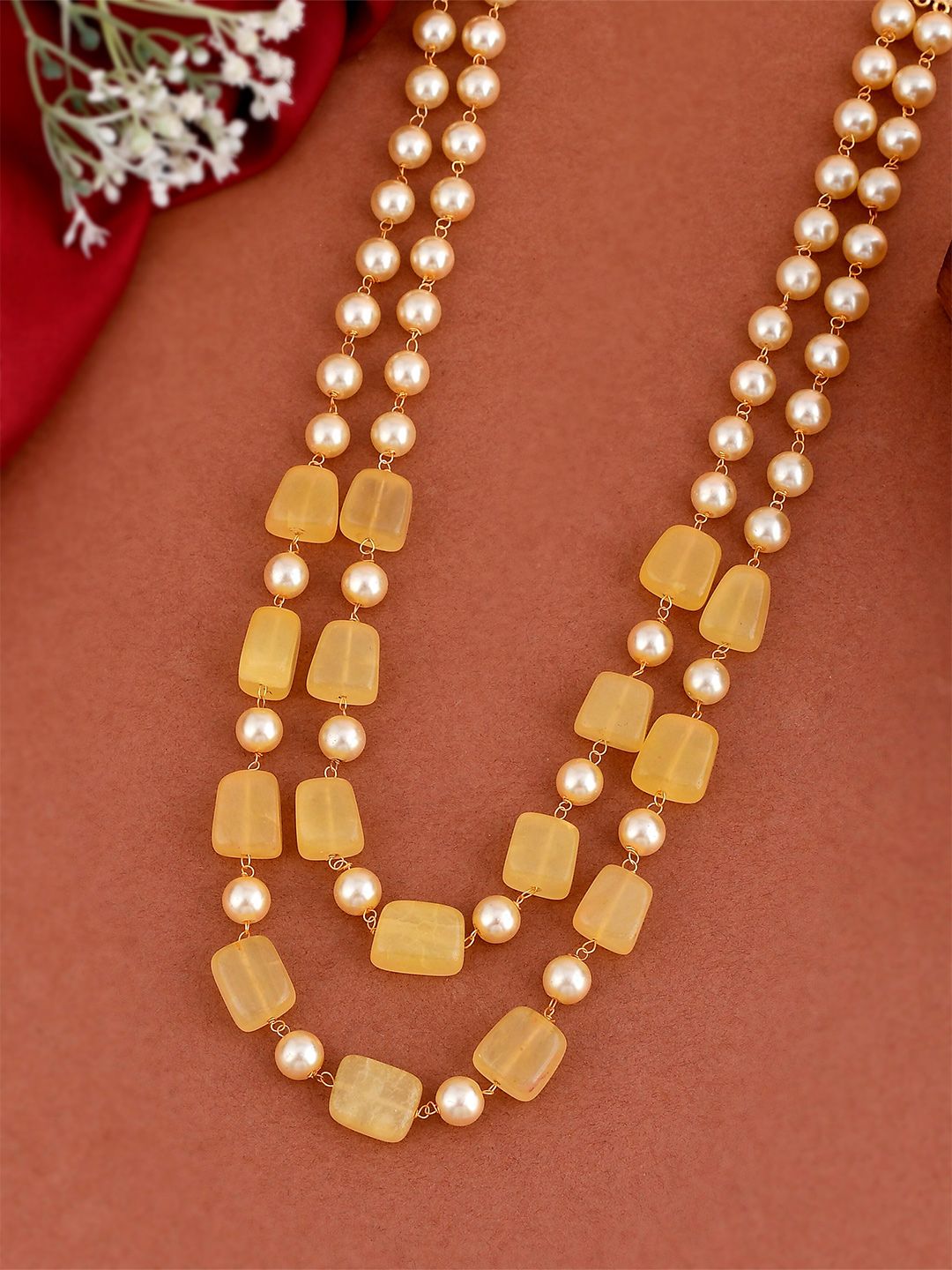 Silvermerc Designs Gold-Toned & Yellow Beaded Layered Necklace Price in India