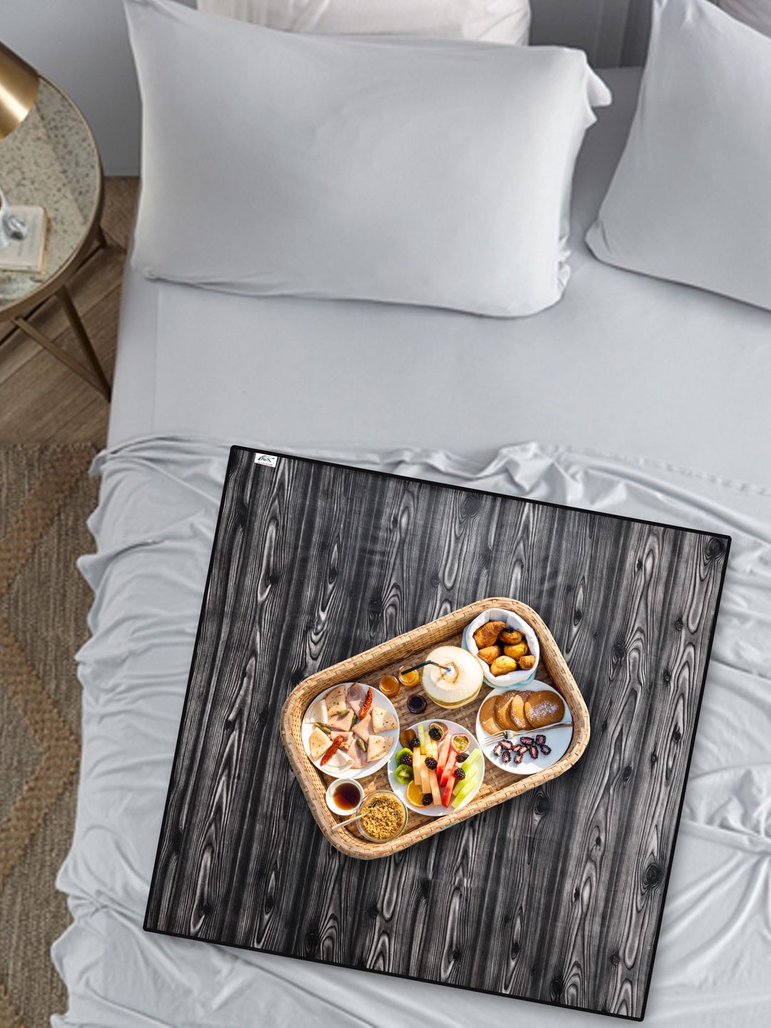 DREAM WEAVERZ Black & White Wooden Finish Waterproof Bed Server Food Mat Price in India