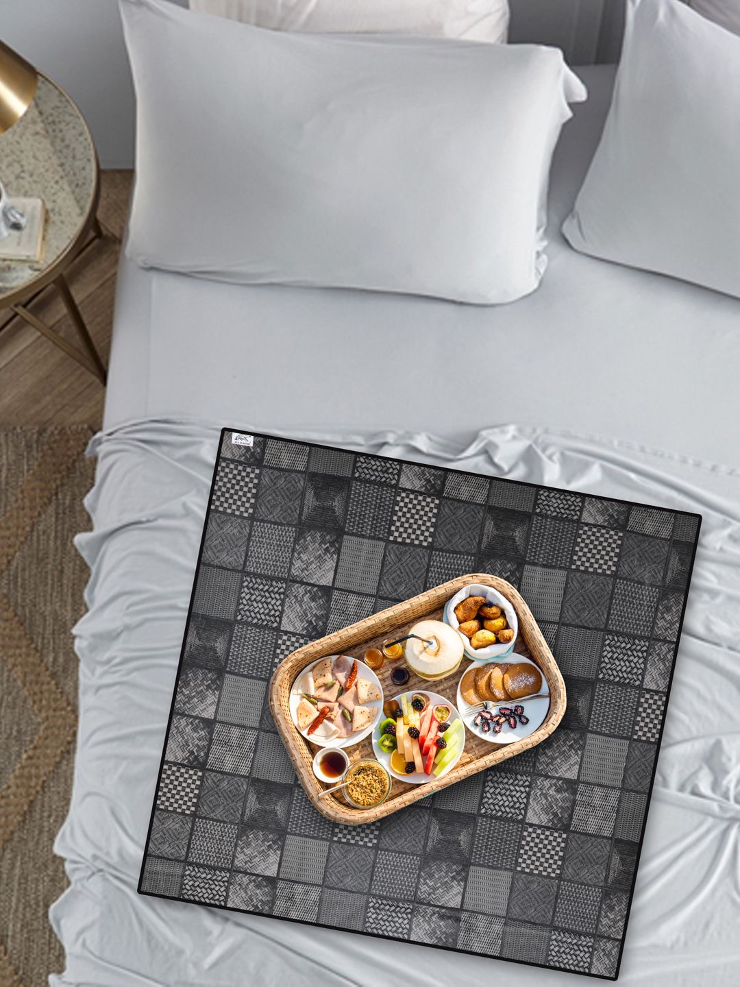 DREAM WEAVERZ  Black Printed Bed Server Food Mat Price in India