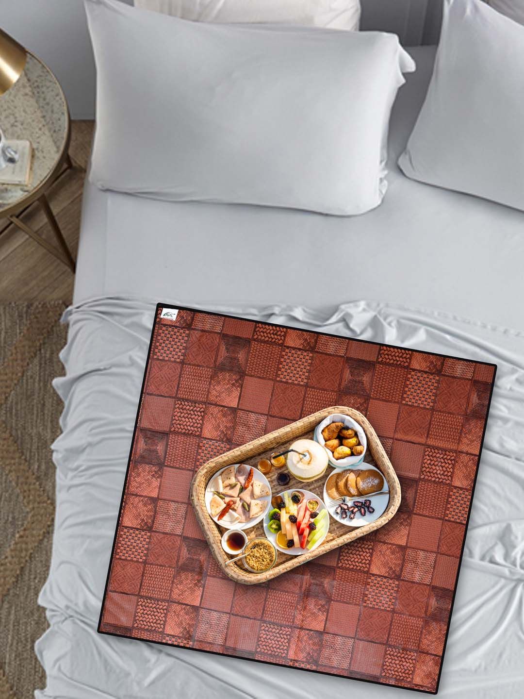 DREAM WEAVERZ Brown Wooden Jute Finished Bed Server Waterproof Food Mat Price in India