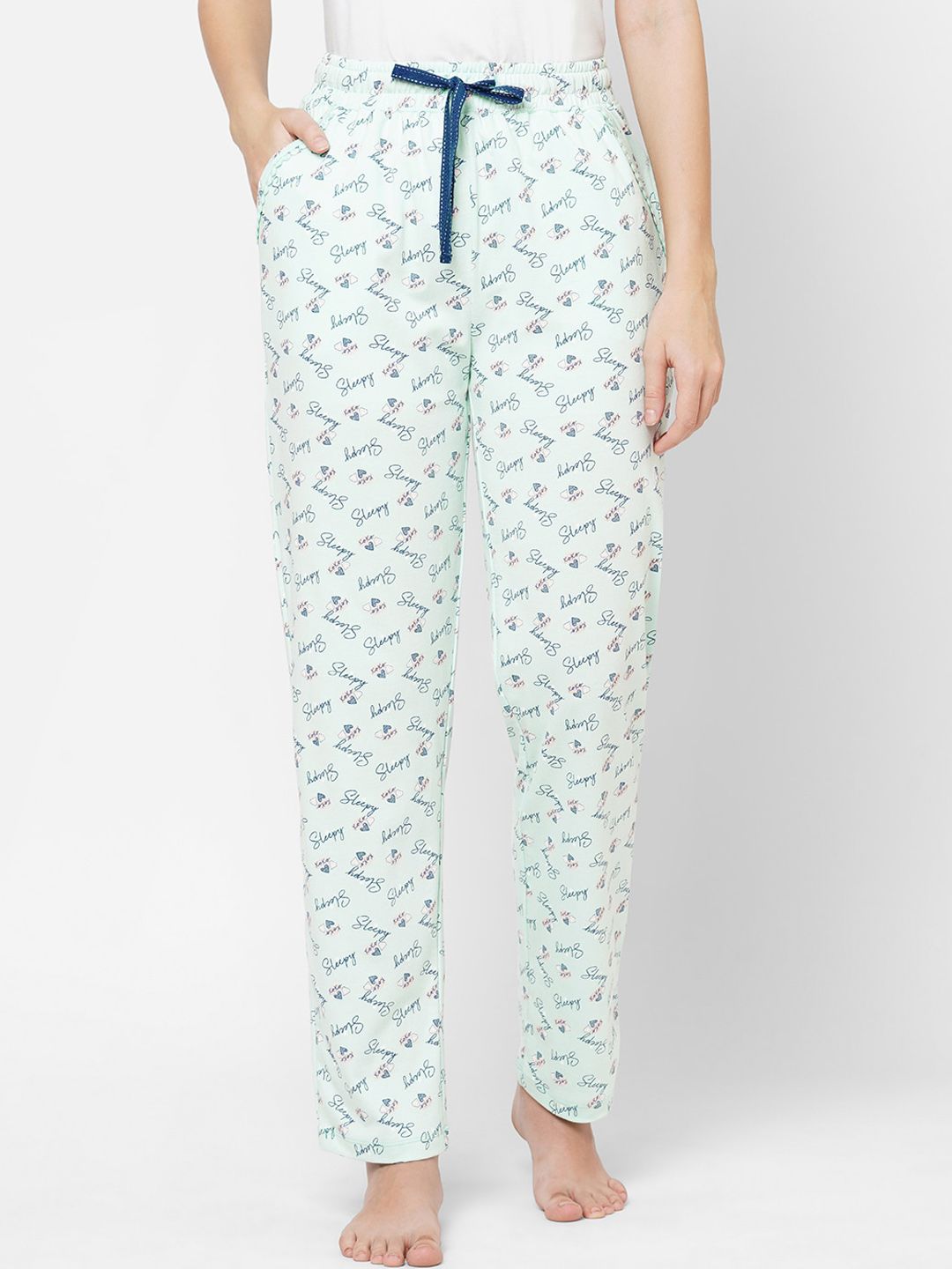Maysixty Women Blue Printed Cotton Lounge Pants Price in India