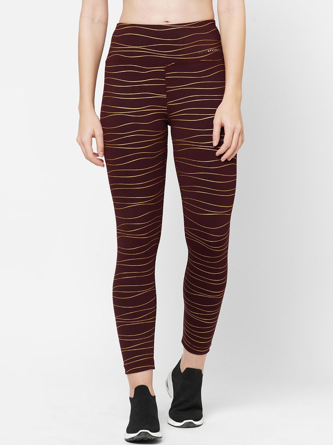 MAYSIXTY Women Maroon & Golden Printed Slim-Fit Tights Price in India