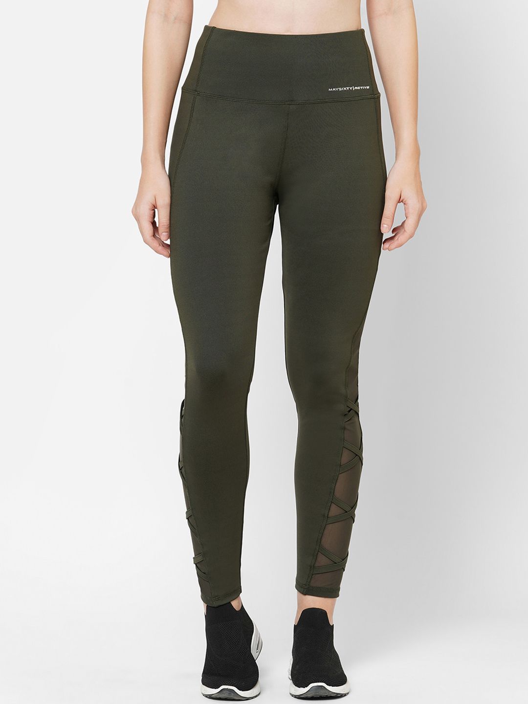 MAYSIXTY Women Olive Green Solid Slim-Fit Track Pants Price in India