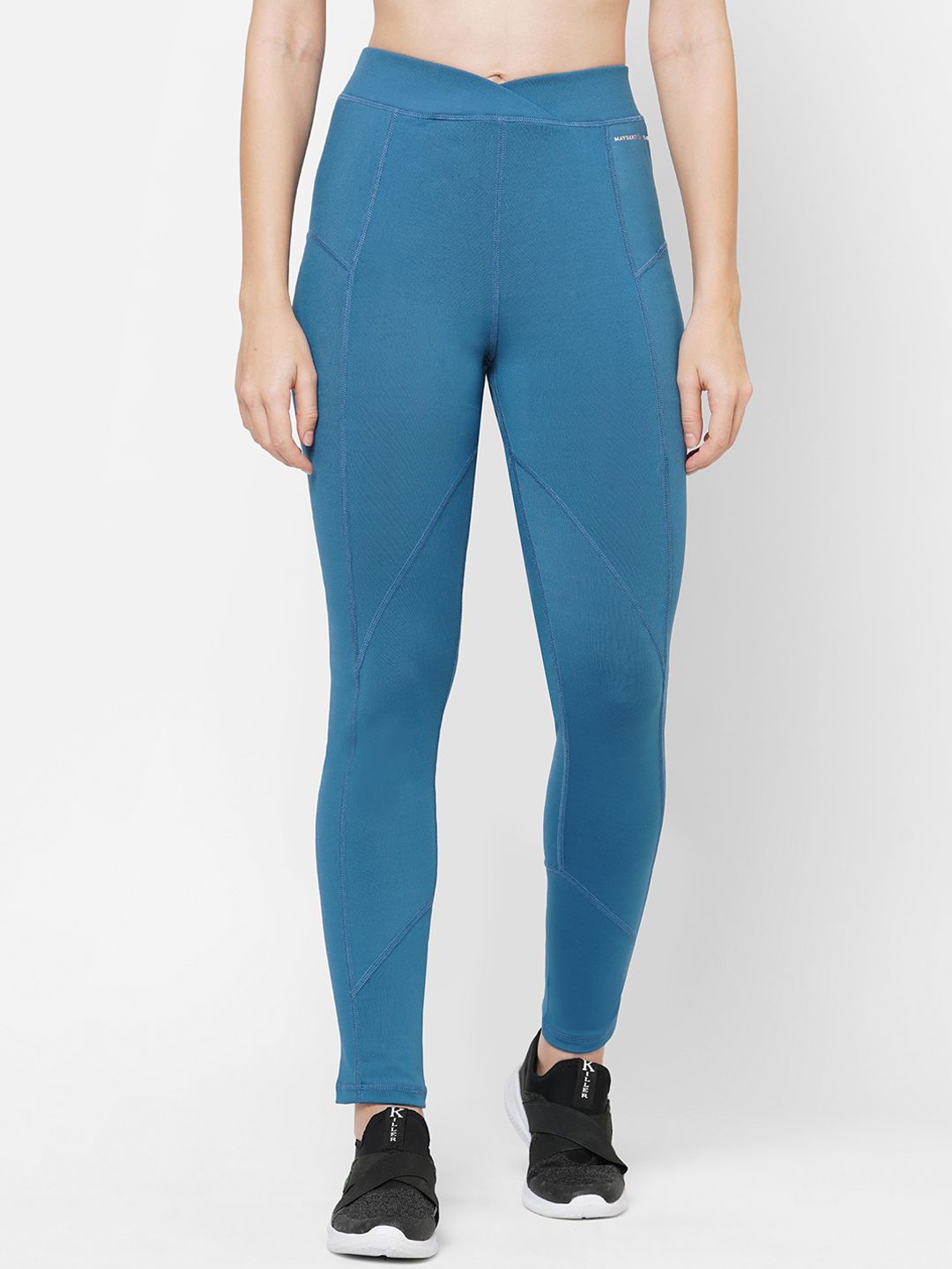 MAYSIXTY Women Blue Solid Slim-Fit Track Pants Price in India