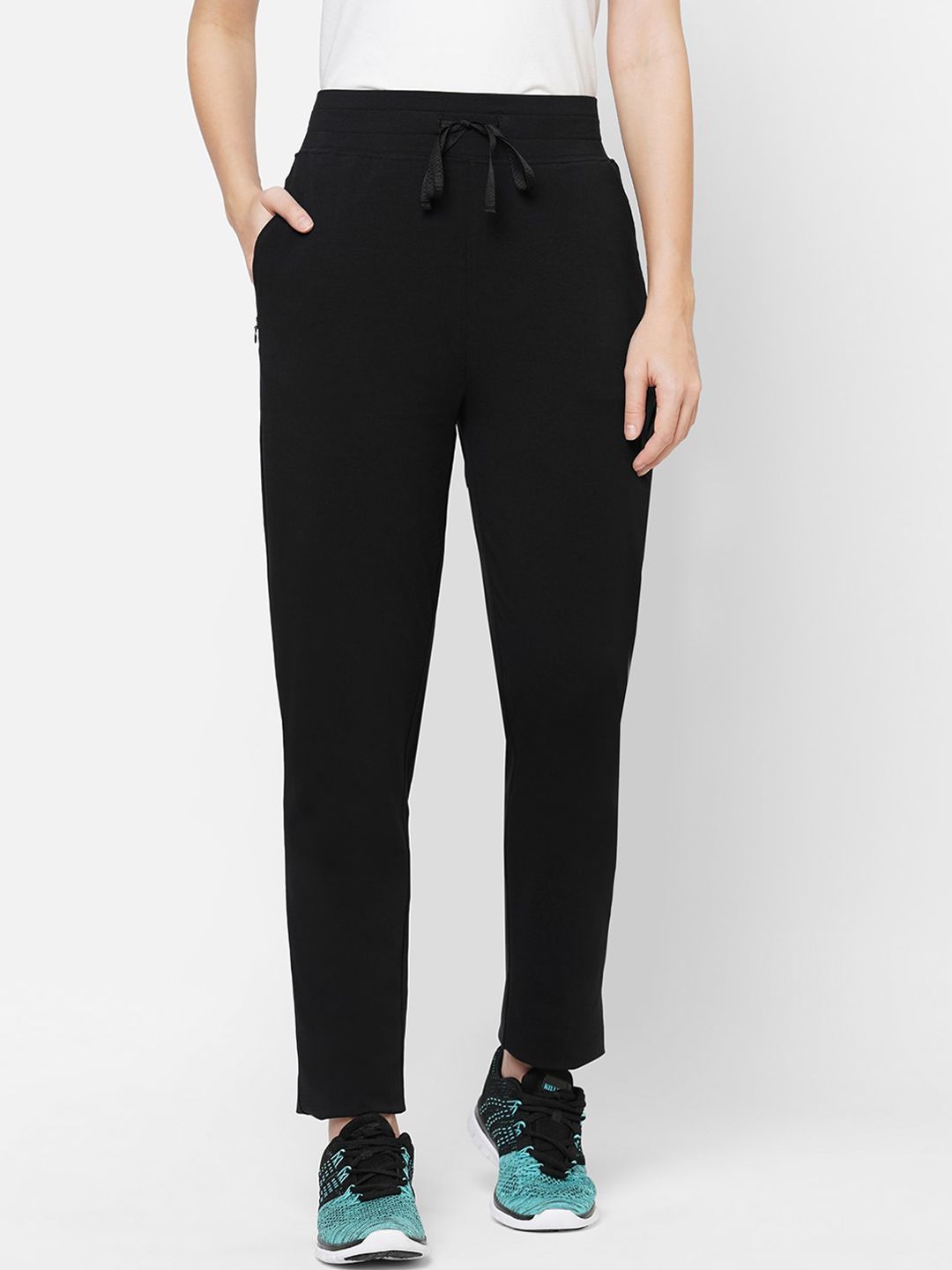 MAYSIXTY Women Black Slim Fit Solid Yoga Cotton Track Pants Price in India