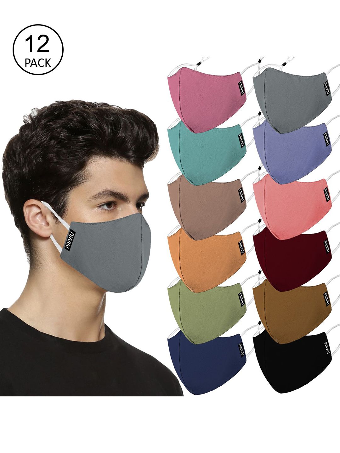 PRIVIU Unisex Pack Of 12 Pink Solid 4-Ply Reusable Cloth Mask Price in India