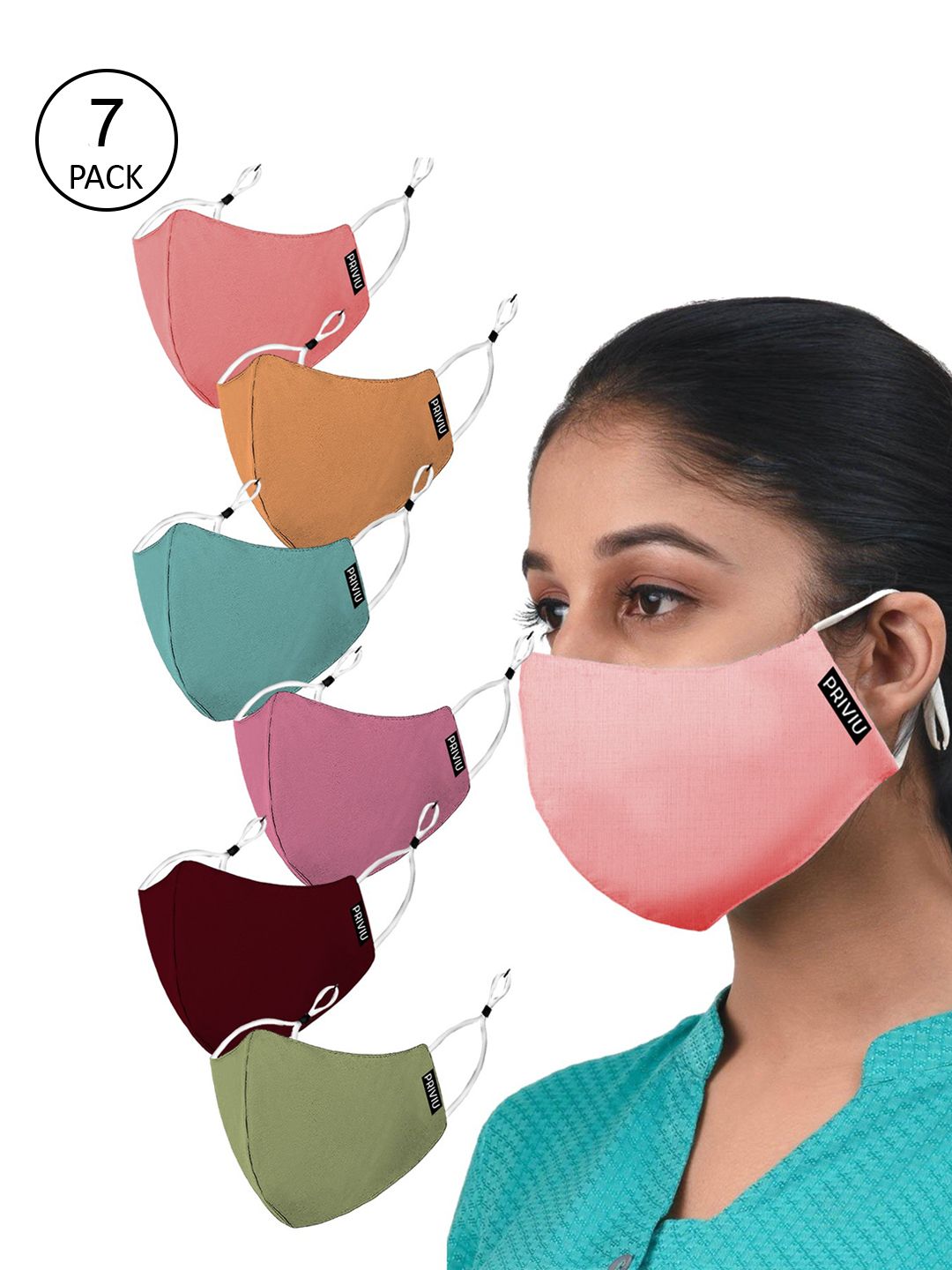 PRIVIU Unisex Pack Of 6 Multicolour Solid 4-Ply Reusable Cloth Face Masks Price in India