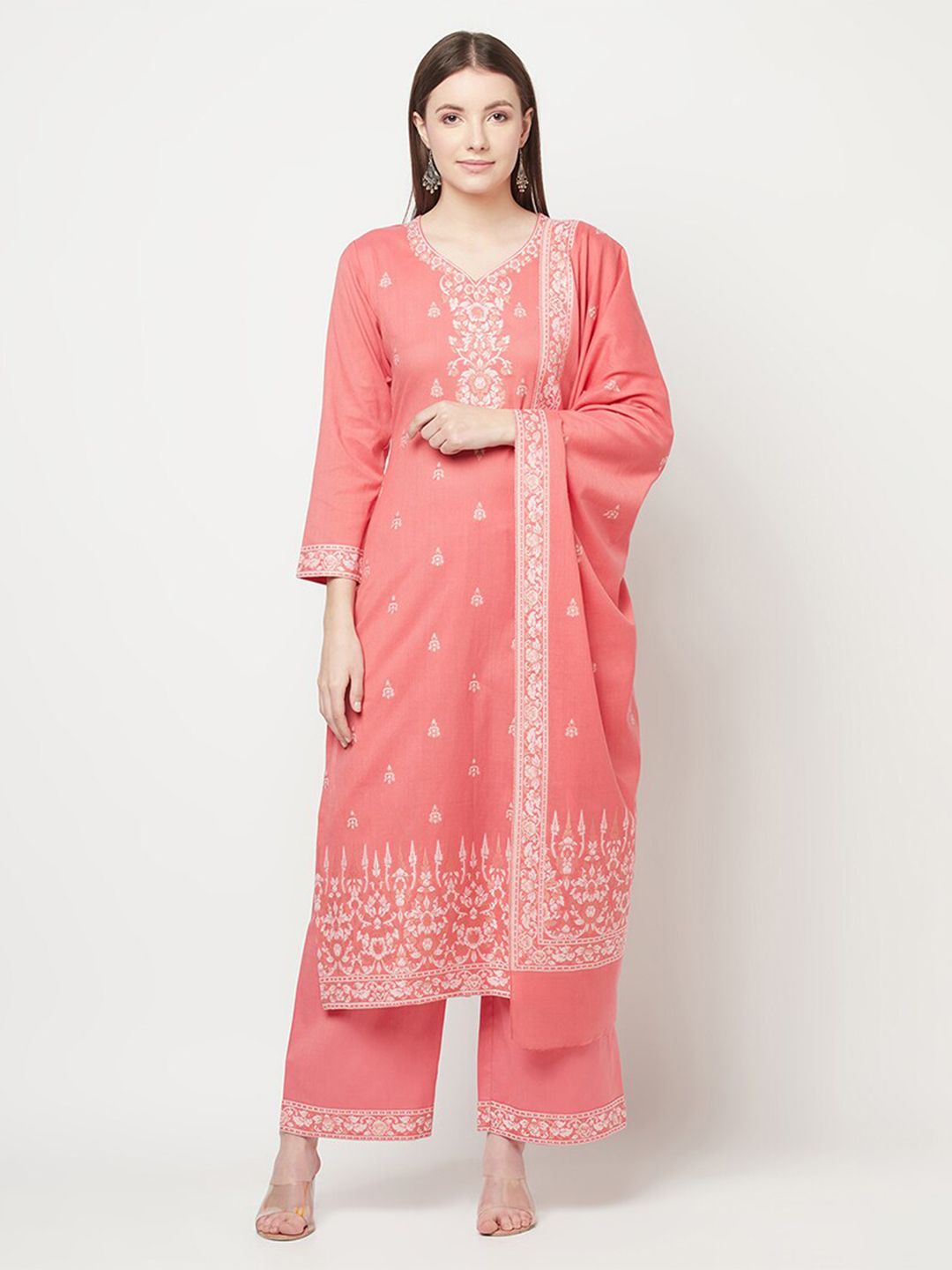 Safaa Pink & White Unstitched Dress Material Price in India