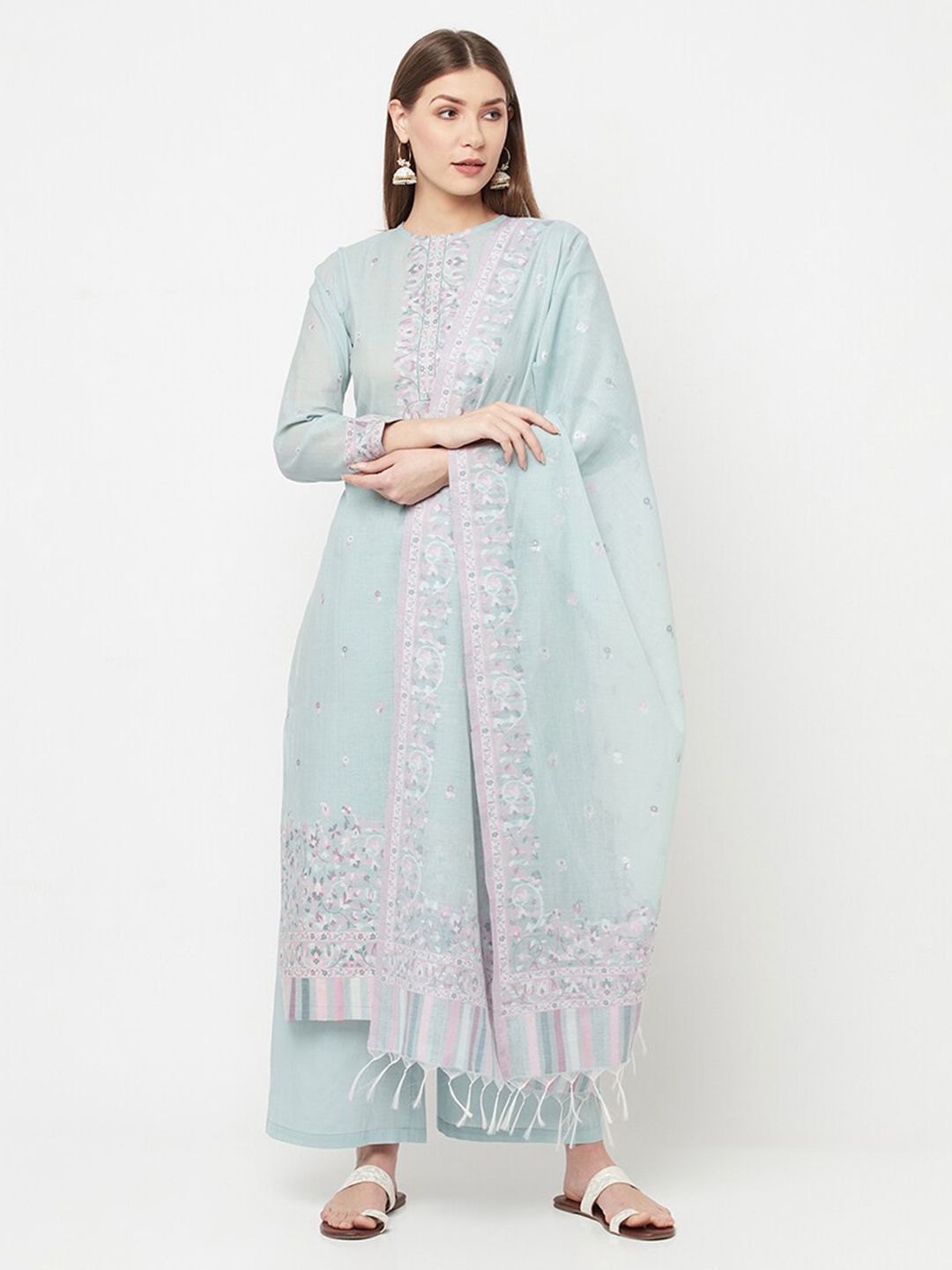 Safaa Sea Green & Pink Unstitched Dress Material Price in India