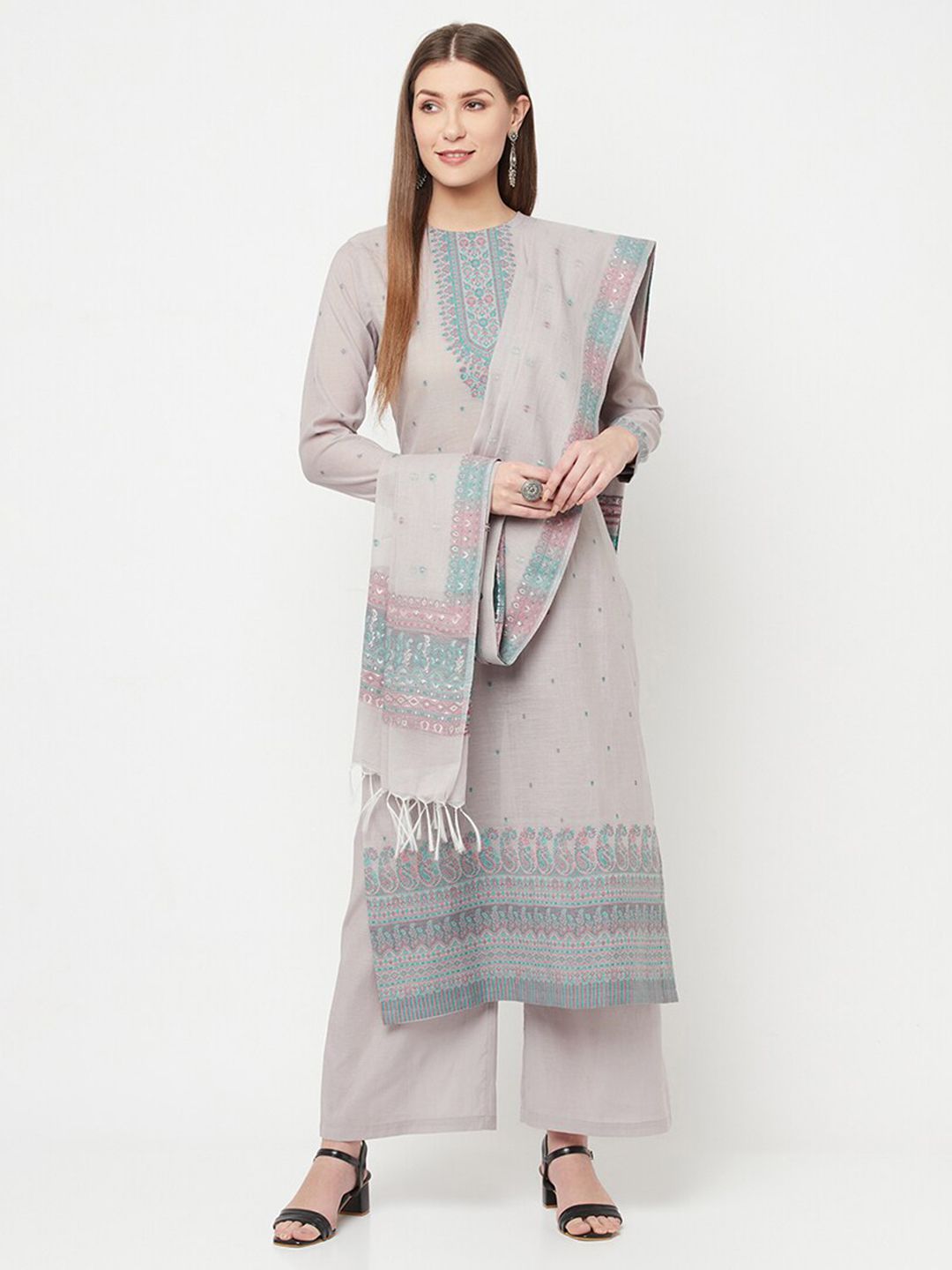 Safaa Grey Unstitched Dress Material Price in India