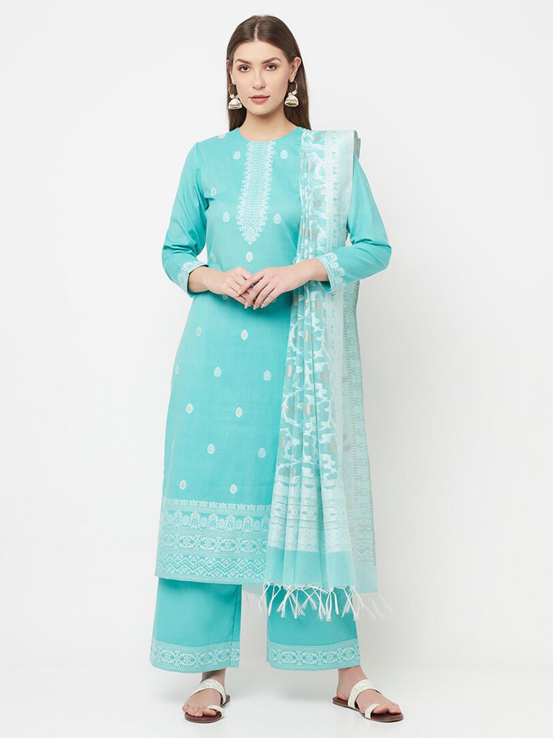 Safaa Sea Green Unstitched Dress Material Price in India