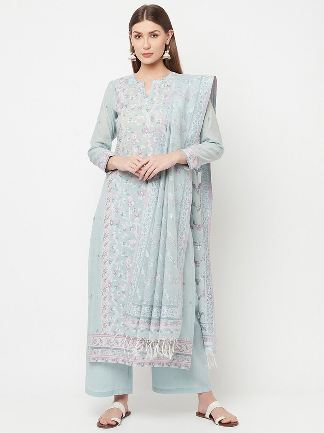 Safaa Sea Green Unstitched Dress Material Price in India