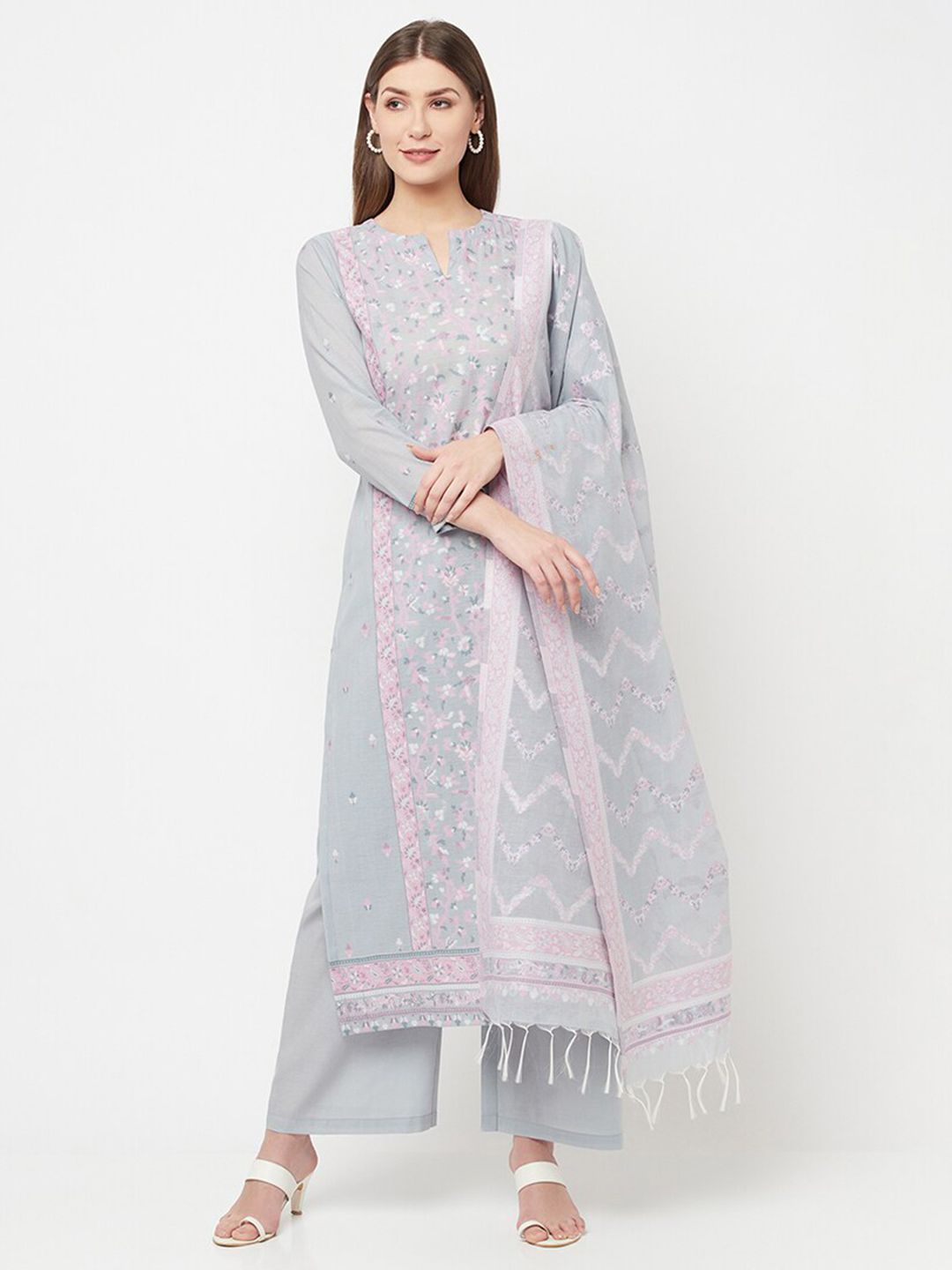 Safaa Grey Unstitched Dress Material Price in India