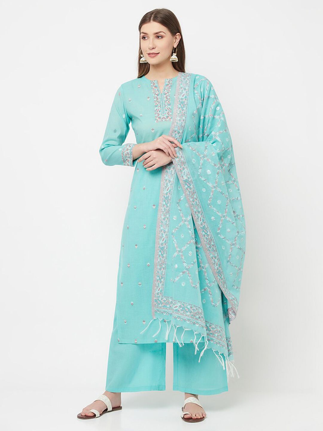 Safaa Sea Green & Pink Unstitched Dress Material Price in India