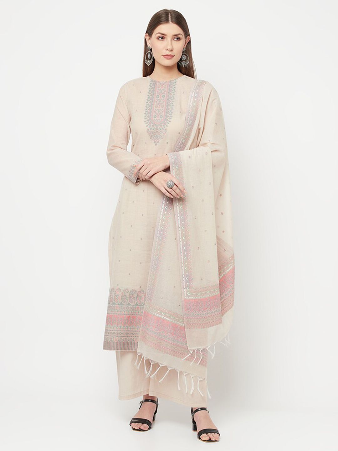 Safaa Beige Unstitched Dress Material Price in India