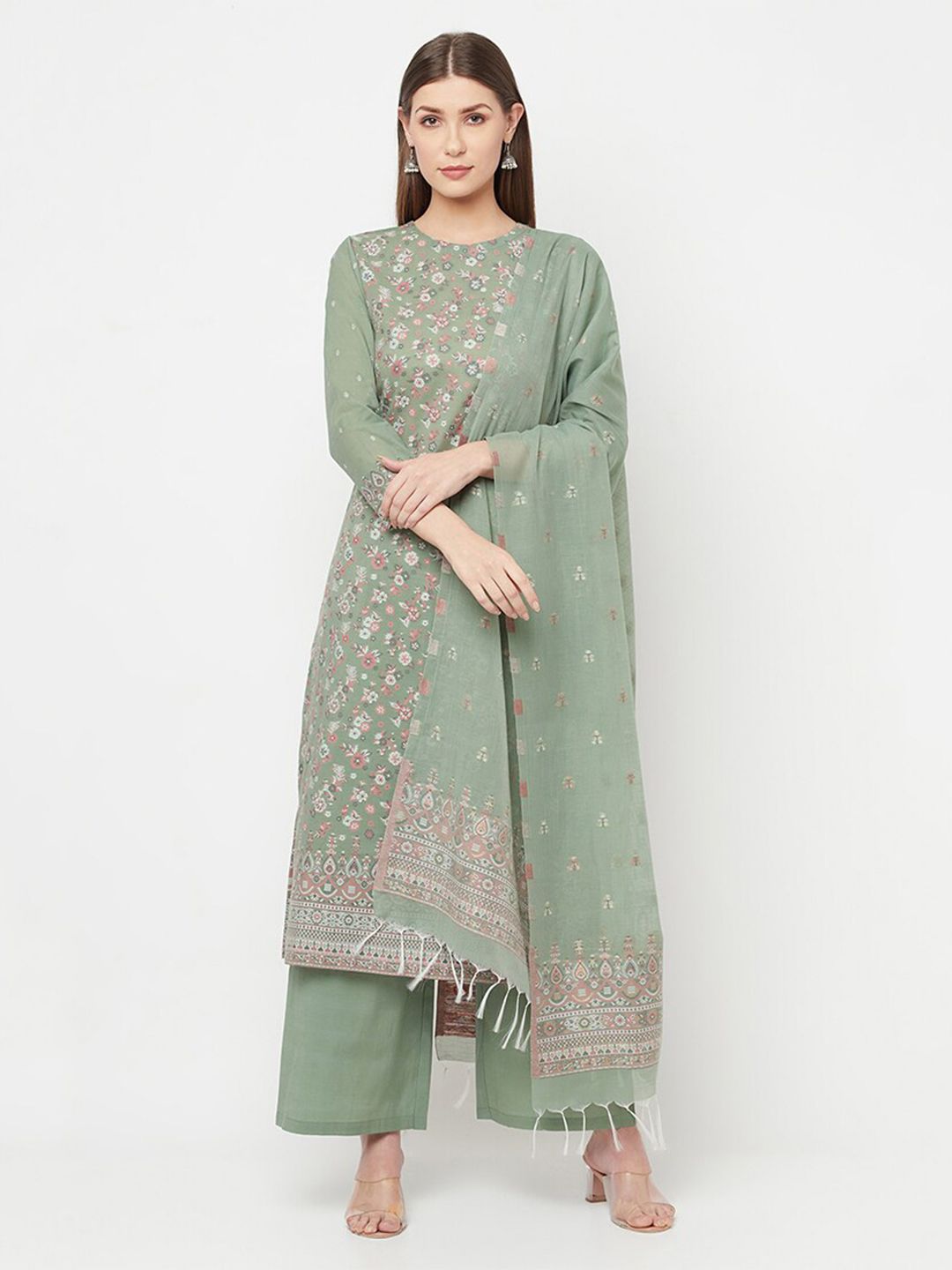 Safaa Green & Pink Unstitched Dress Material Price in India