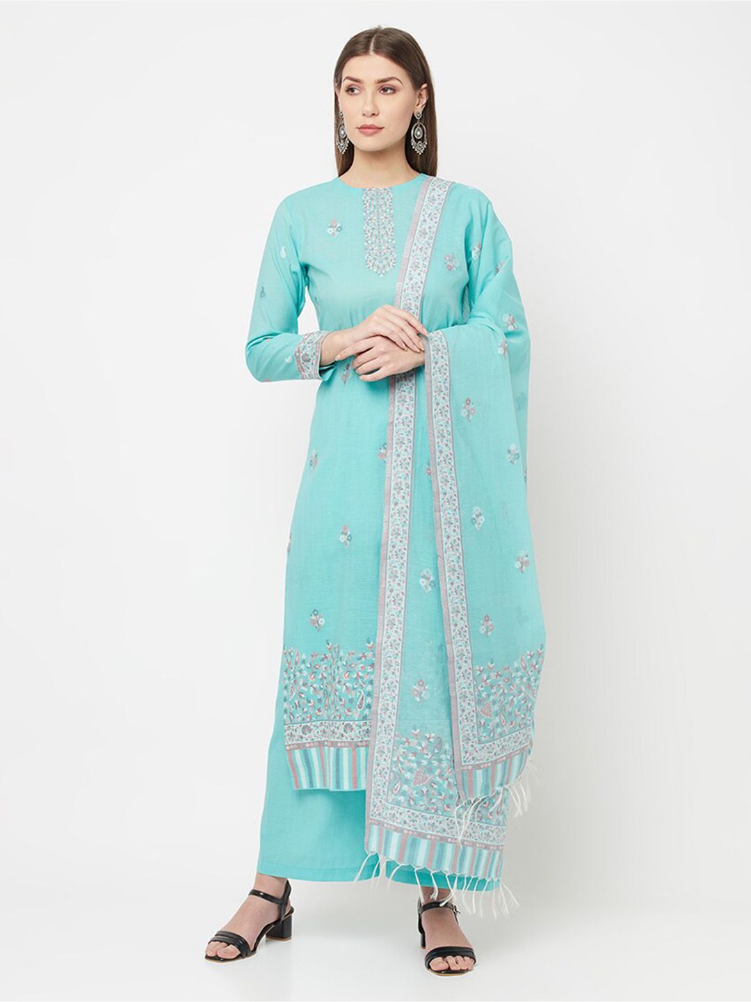 Safaa Sea Green & Pink Unstitched Dress Material Price in India