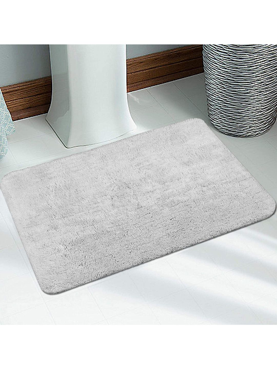 Saral Home Grey Solid 210 GSM Cotton Anti-Skid BathMat Price in India