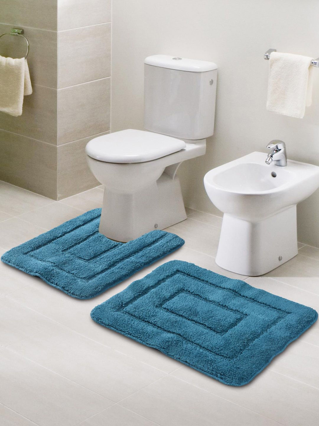 Saral Home Set Of 2 Turquoise Blue Solid 210 GSM Bath Rugs Price in India