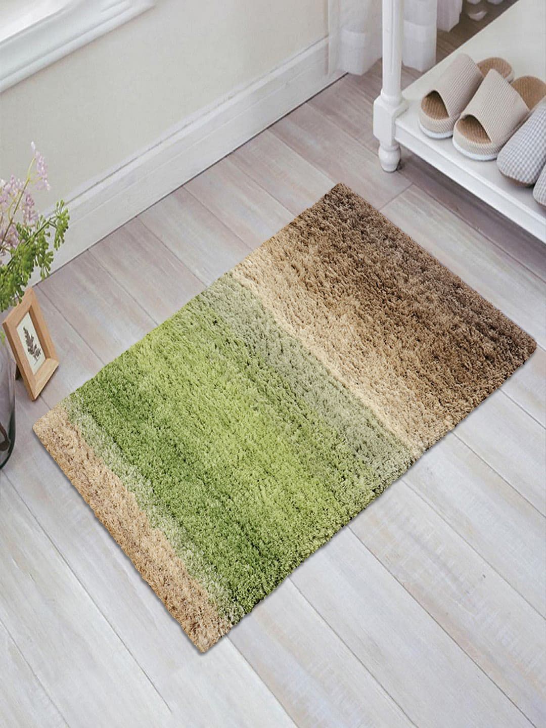 Saral Home Green & Brown Cotton Shaggy Floor Mat Price in India