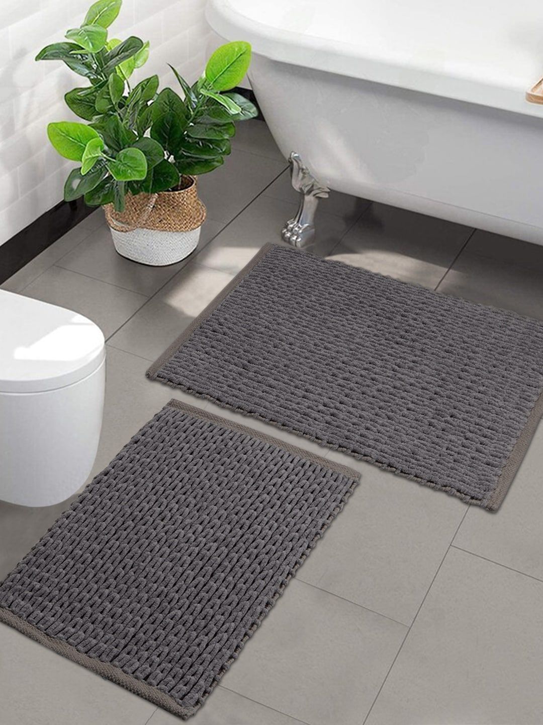 Saral Home Set of 2 Grey  Patterned Bath Rugs Price in India