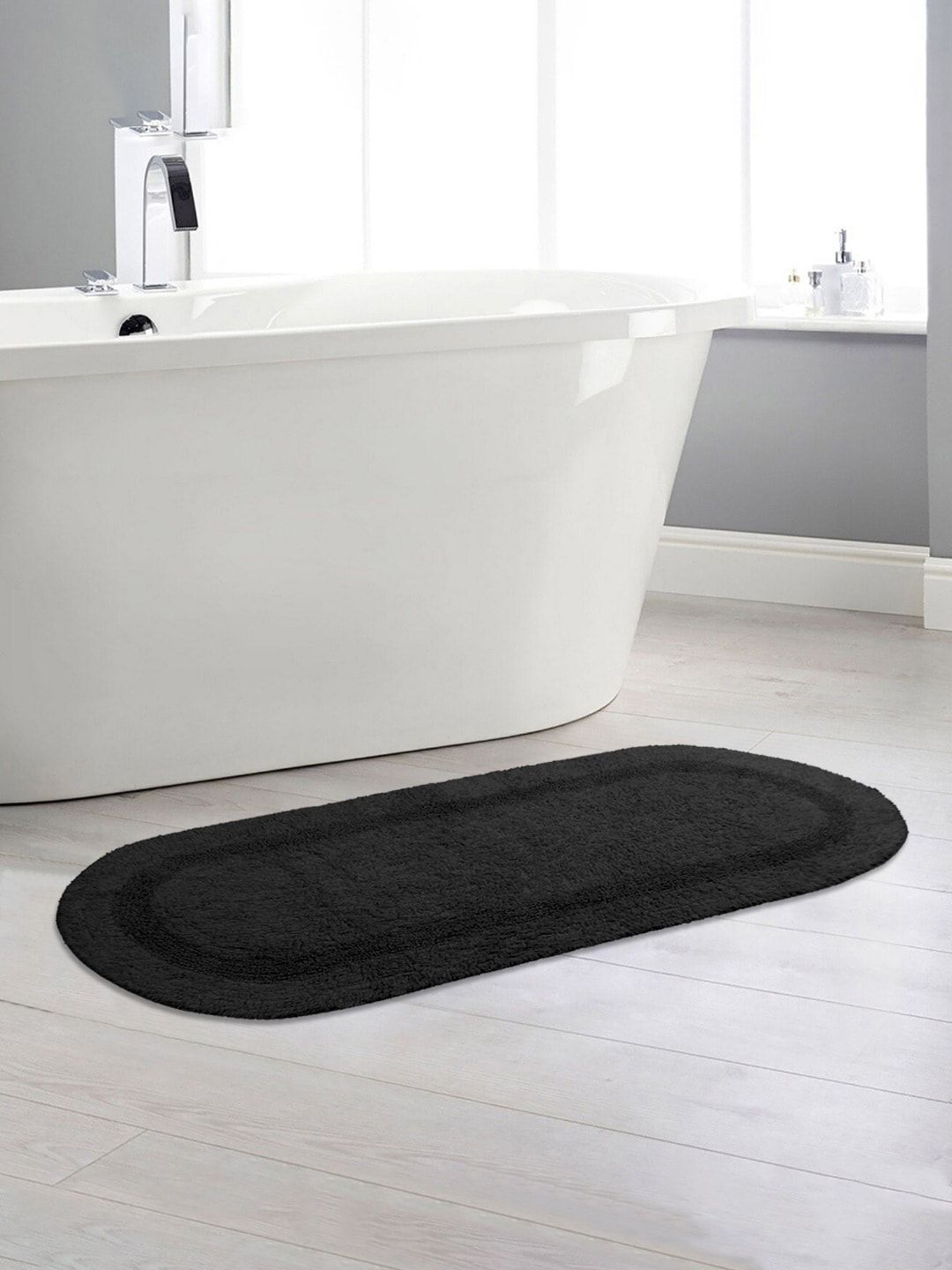 Saral Home Set of 2 Grey 210 GSM Solid Cotton Bath Rugs
