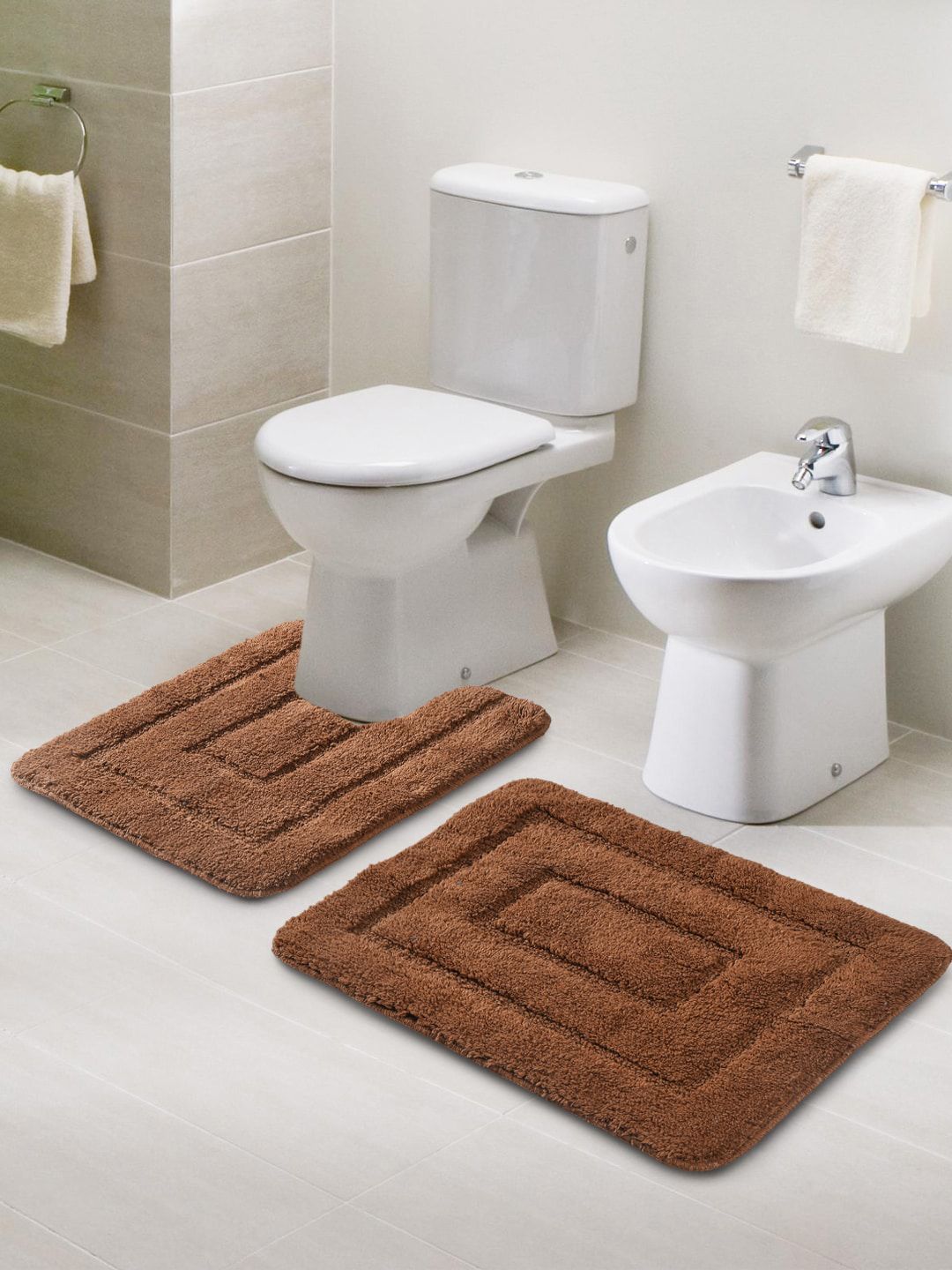Saral Home Set Of 2 Brown Textured 210 GSM Bath Rugs Price in India