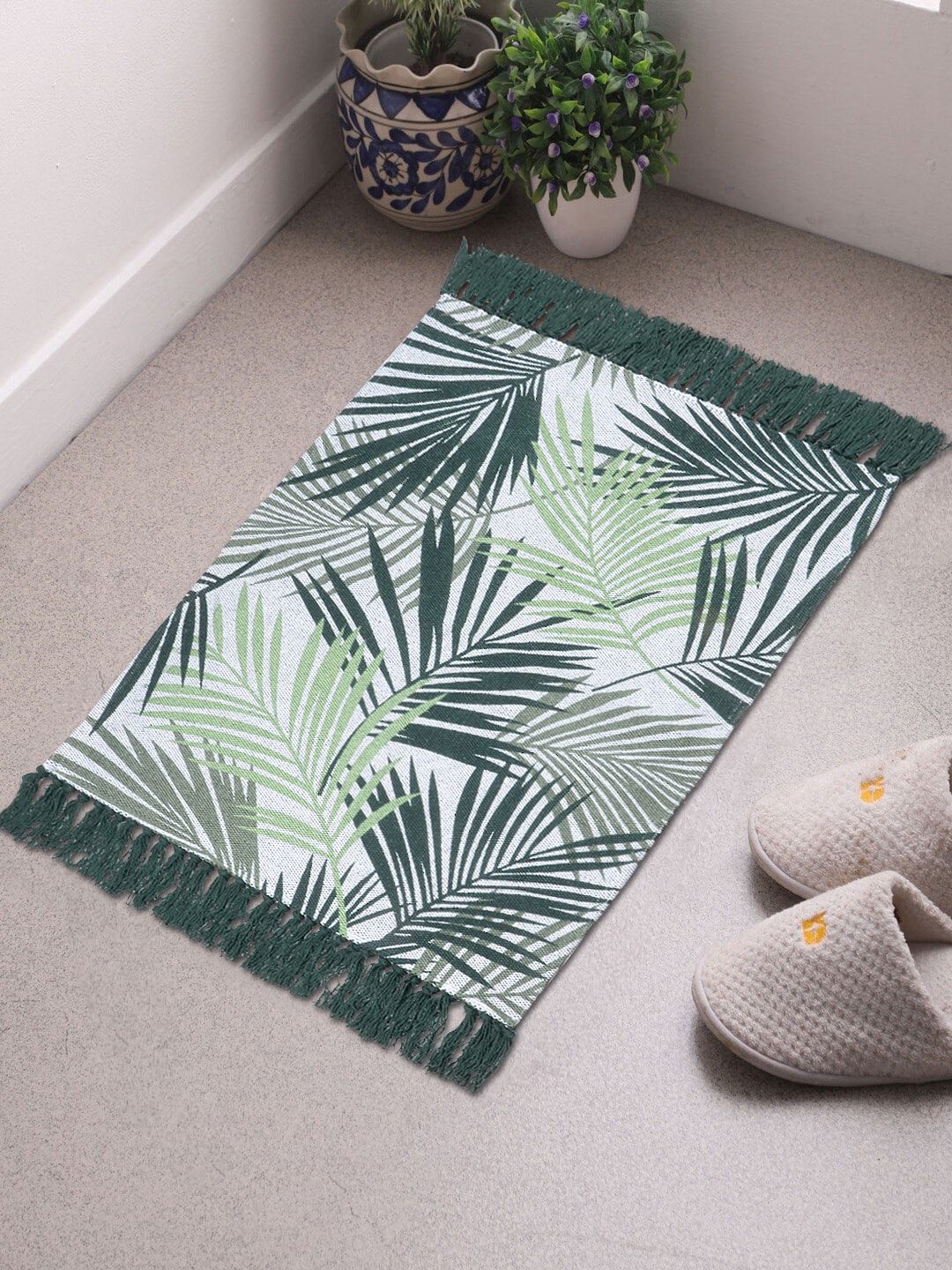 Saral Home Set Of 2 Grey & Green Printed Cotton Floor Mats Price in India