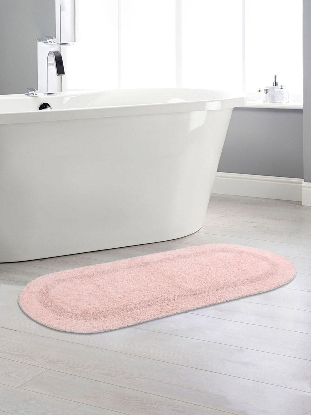 Saral Home Set of 2 Peach-Coloured Solid 210 GSM Cotton Bath Rugs Price in India