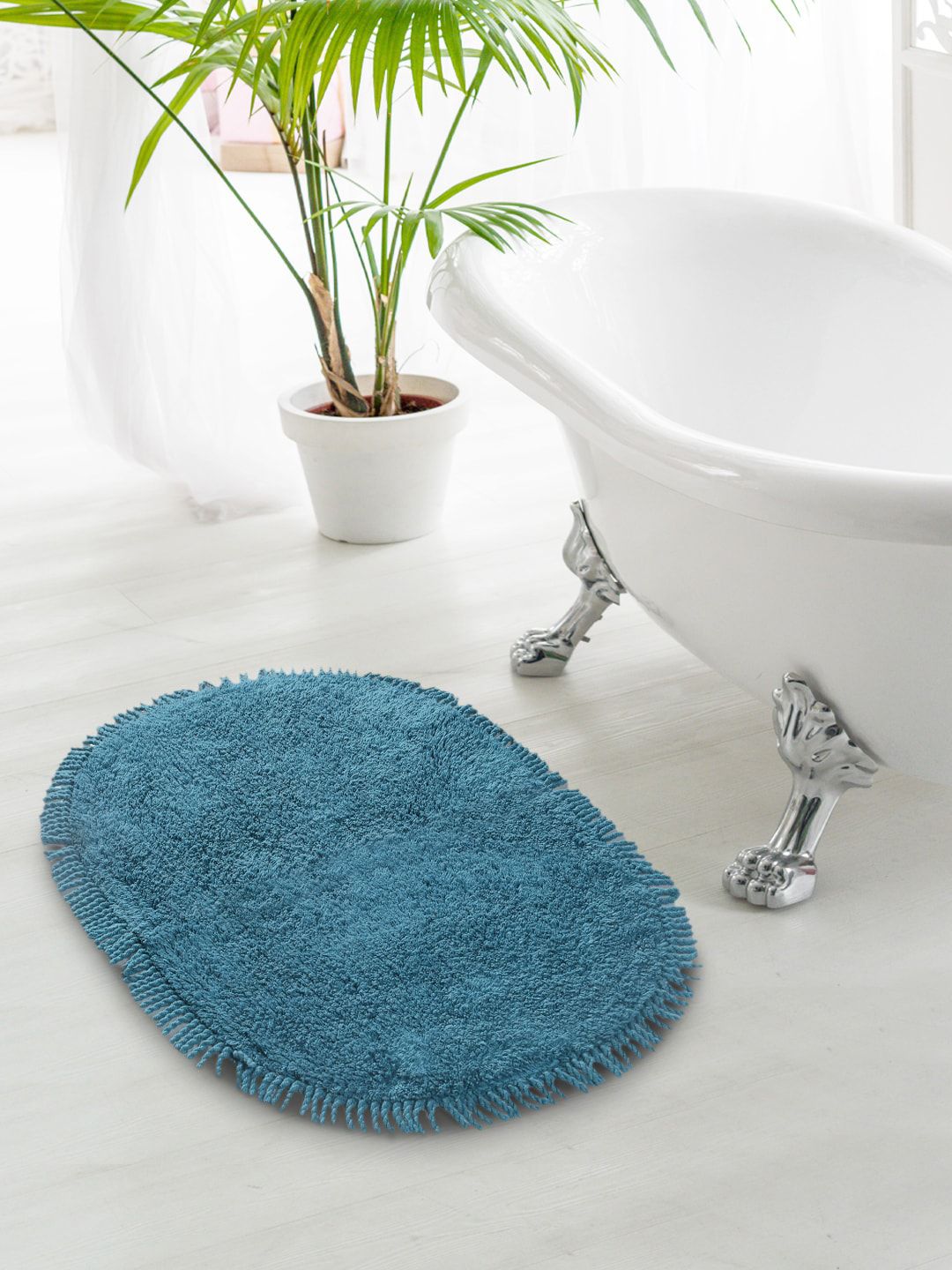 Saral Home Turquoise Blue Textured  210 GSM Bath Rugs Price in India