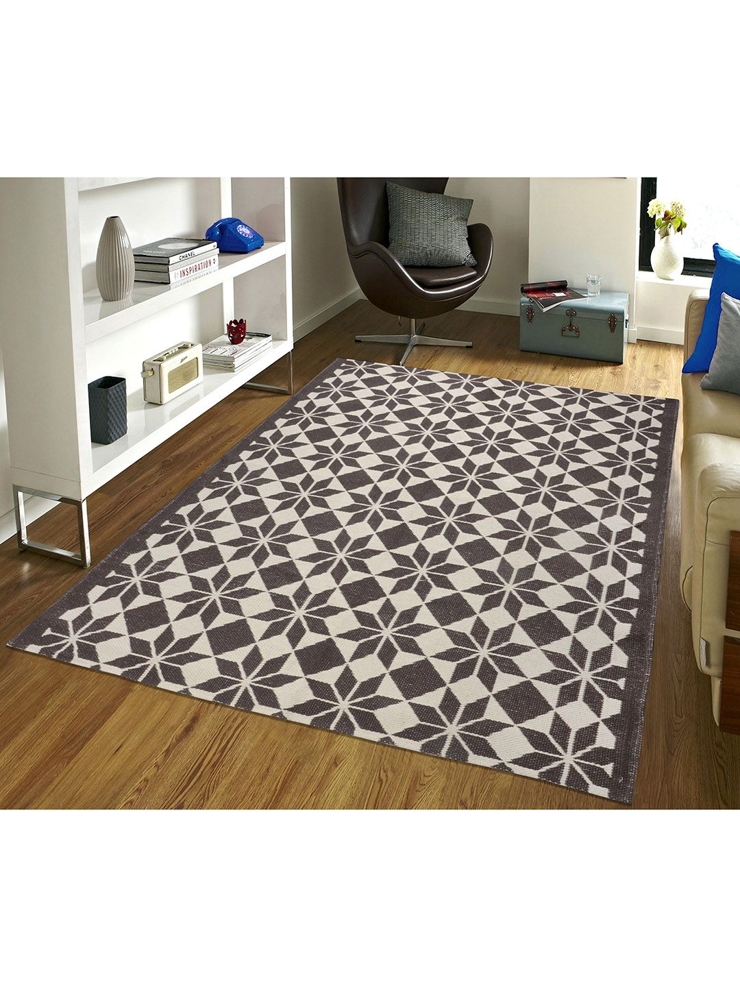 Saral Home Brown & White Printed Cotton Floor Mat Price in India