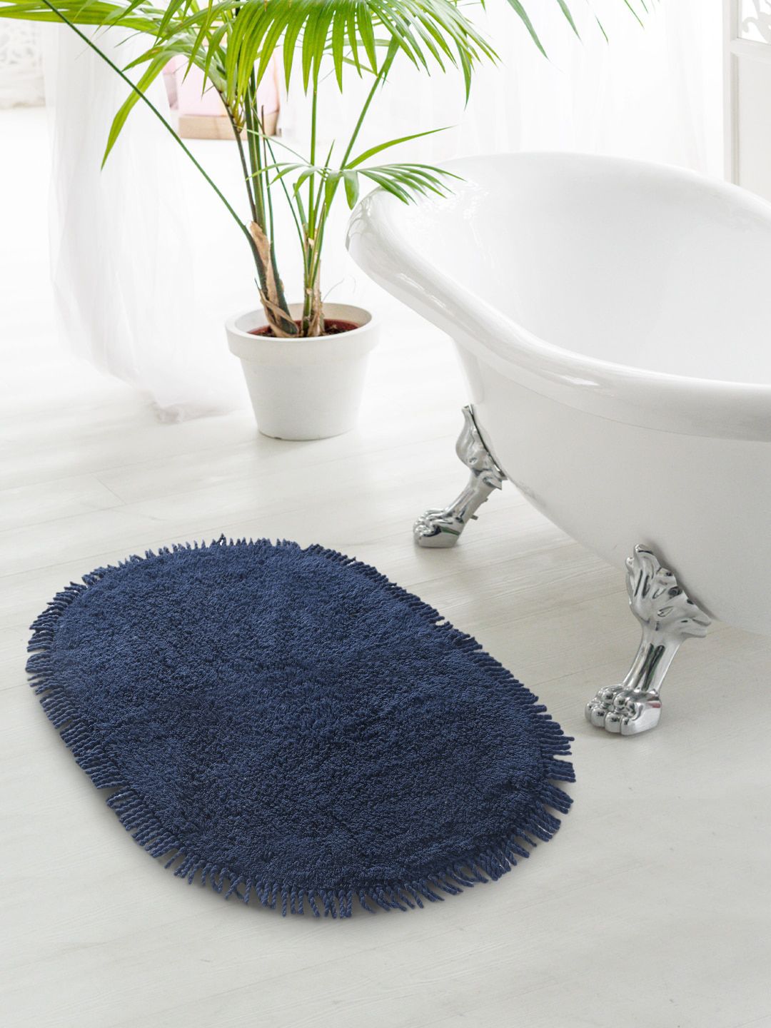 Saral Home Blue Solid Anti Skid Cotton Bath Rugs Price in India