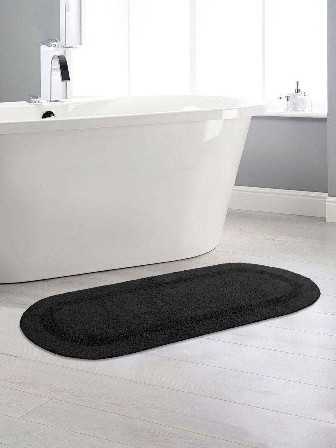 Saral Home Set Of 2 Dark Grey Solid Bath Rugs Price in India