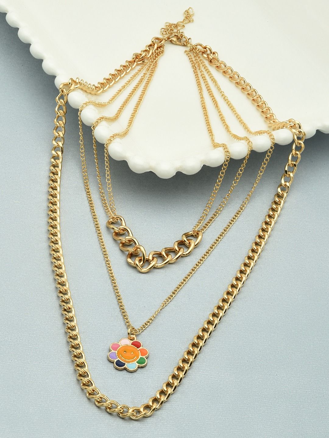 AMI Gold-Toned & Gold-Plated 3 Layered Contemporary Enamel Chain Price in India