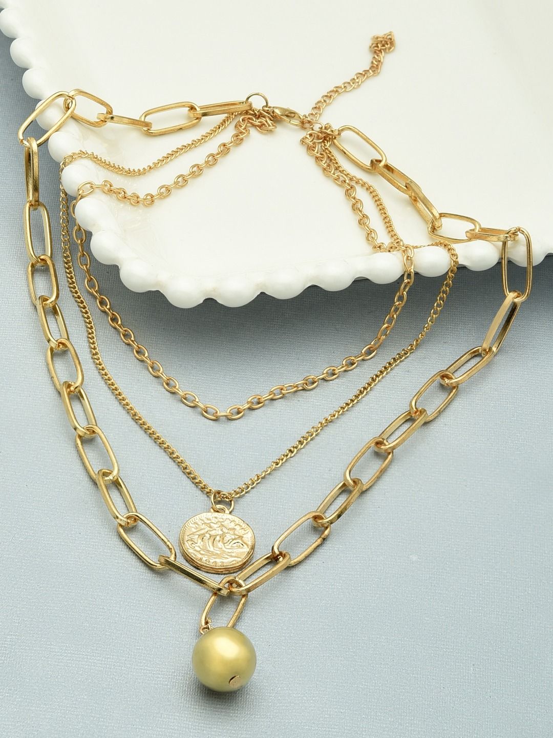 AMI Gold-Toned Gold-Plated Layered Chain Price in India