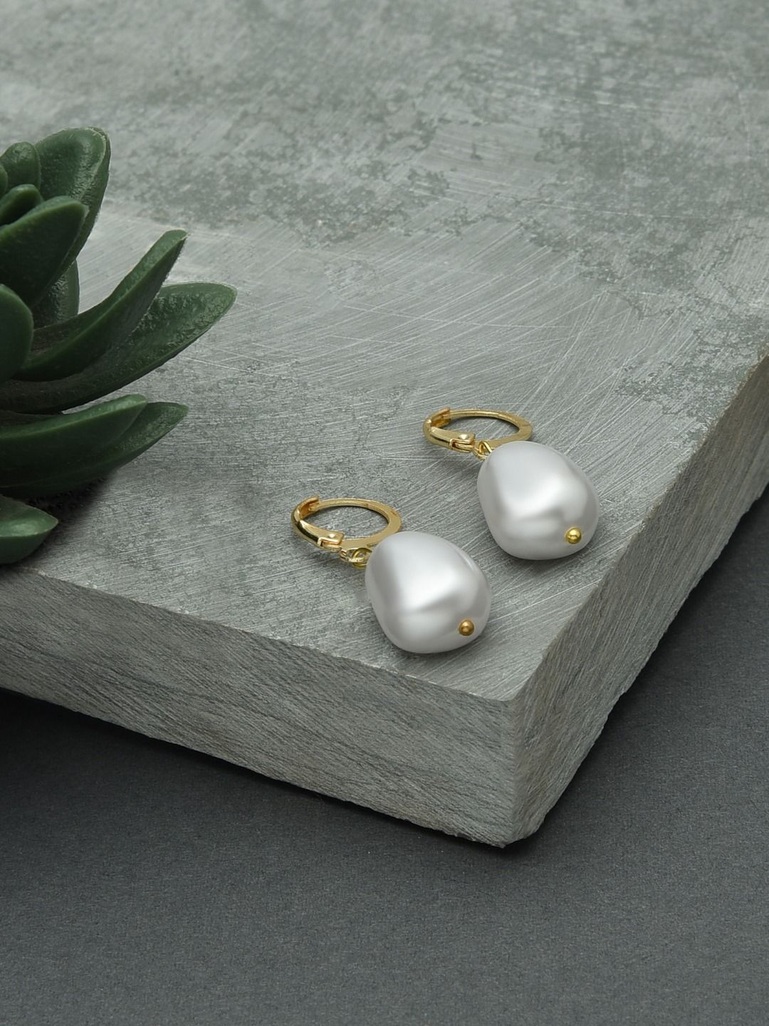 AMI Women Gold-Toned Contemporary Baroque Pearl Drop Earrings Price in India