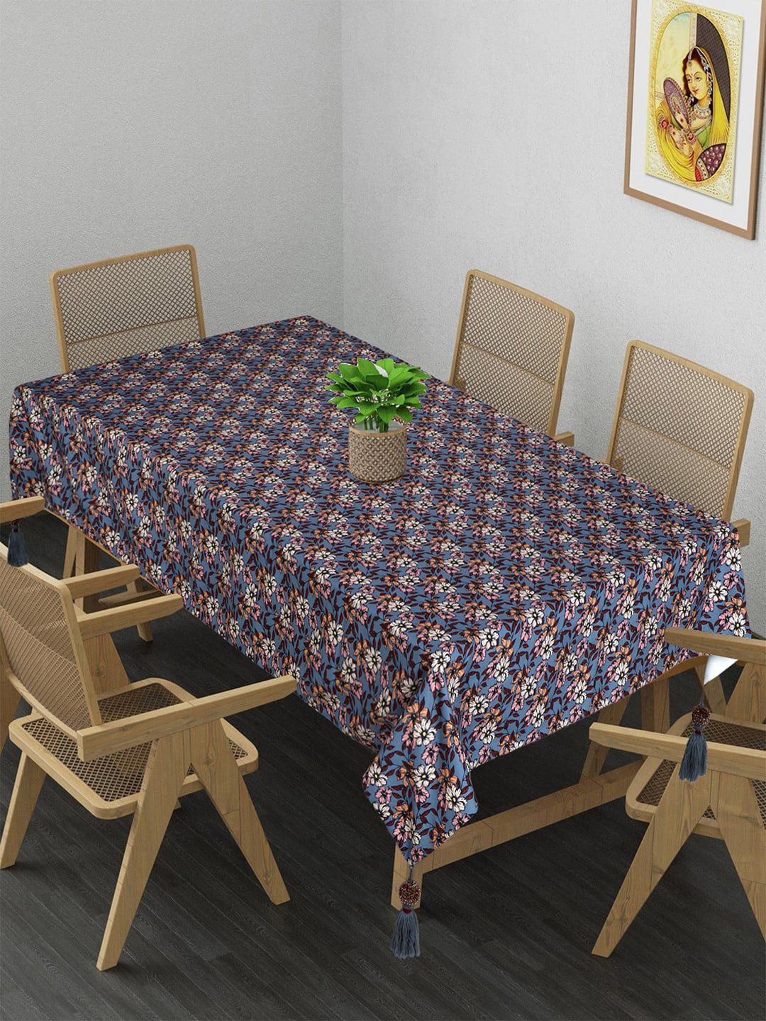 Mezposh Grey & Beige Floral Digital Printed Rectangle 6 Seater Table Cover Price in India