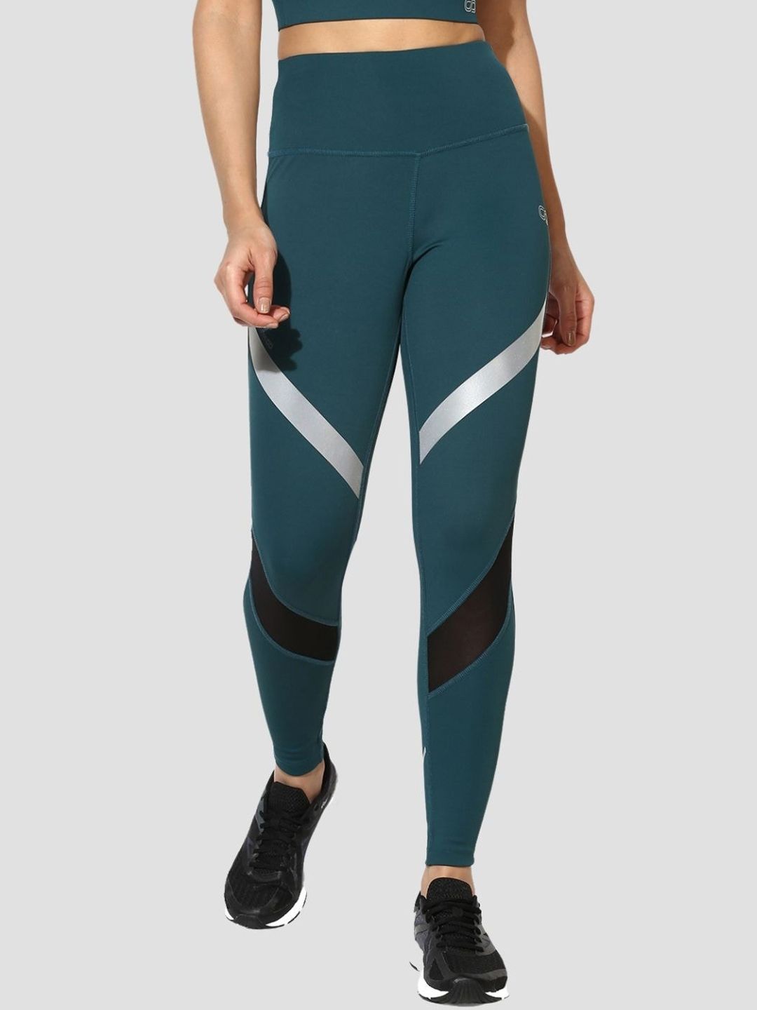 Silvertraq Women Teal Colourblocked Tights Price in India