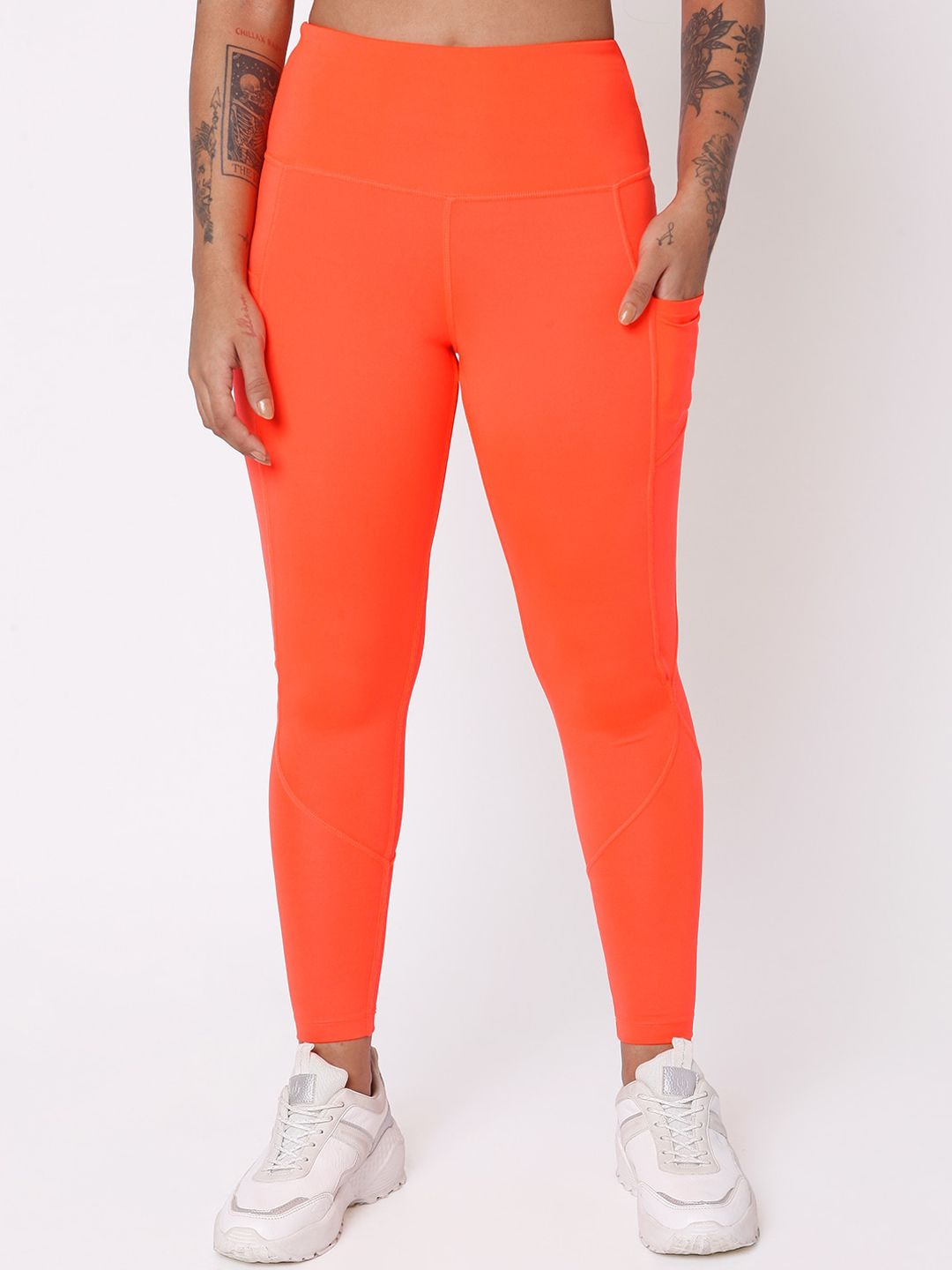 Silvertraq Women Coral Orange Solid High-Rise Anti-Odour Cropped Tights Price in India