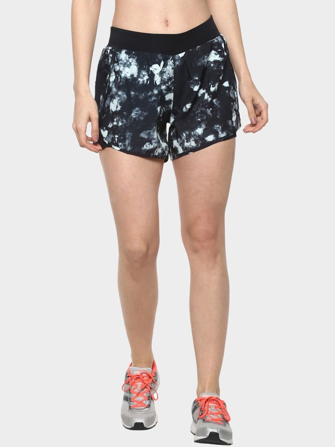 Silvertraq Women Black Printed Slim Fit High-Rise Training or Gym Sports Shorts Price in India