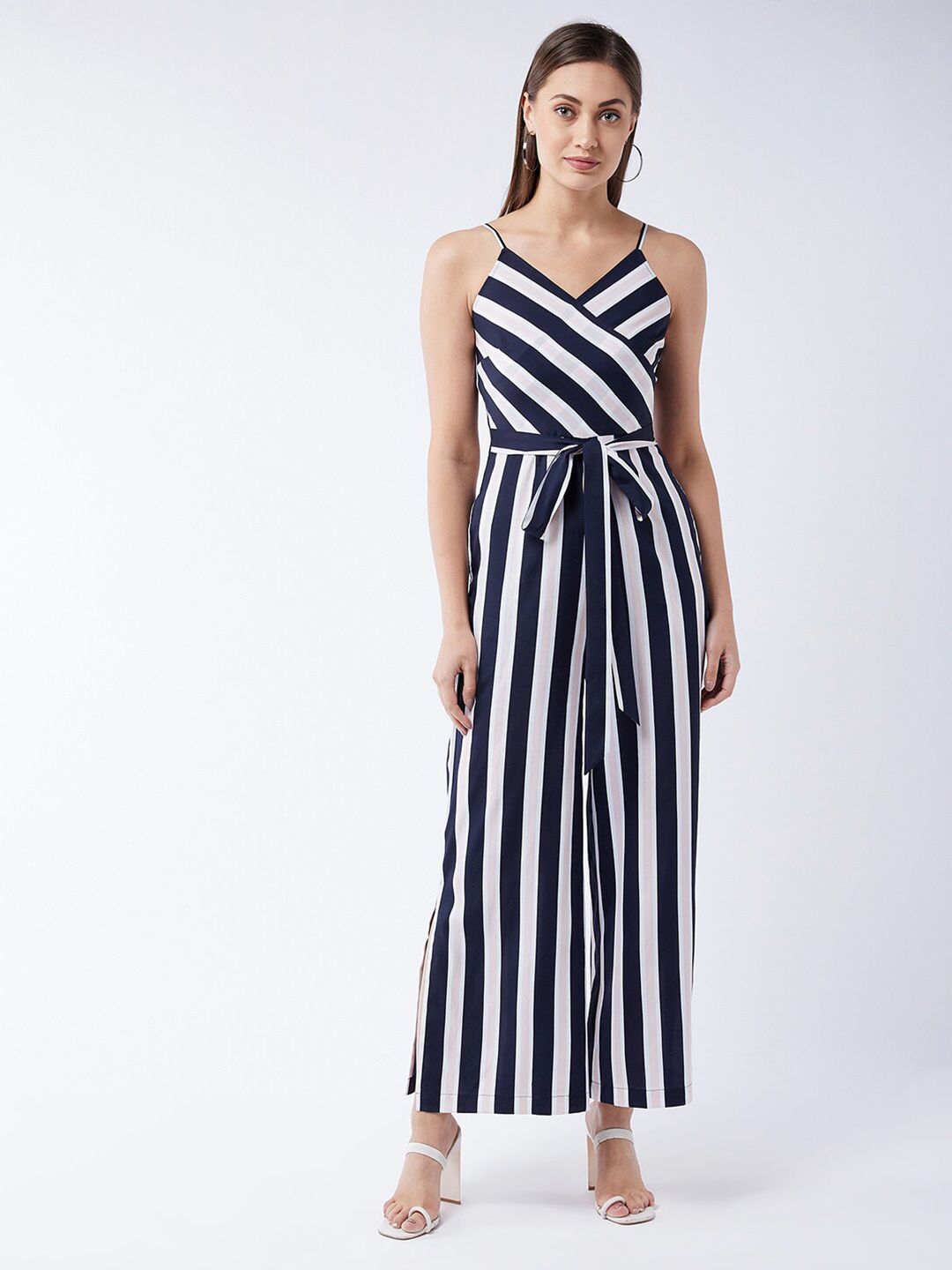 Miss Chase Women Navy Blue & White Striped Jumpsuit Price in India