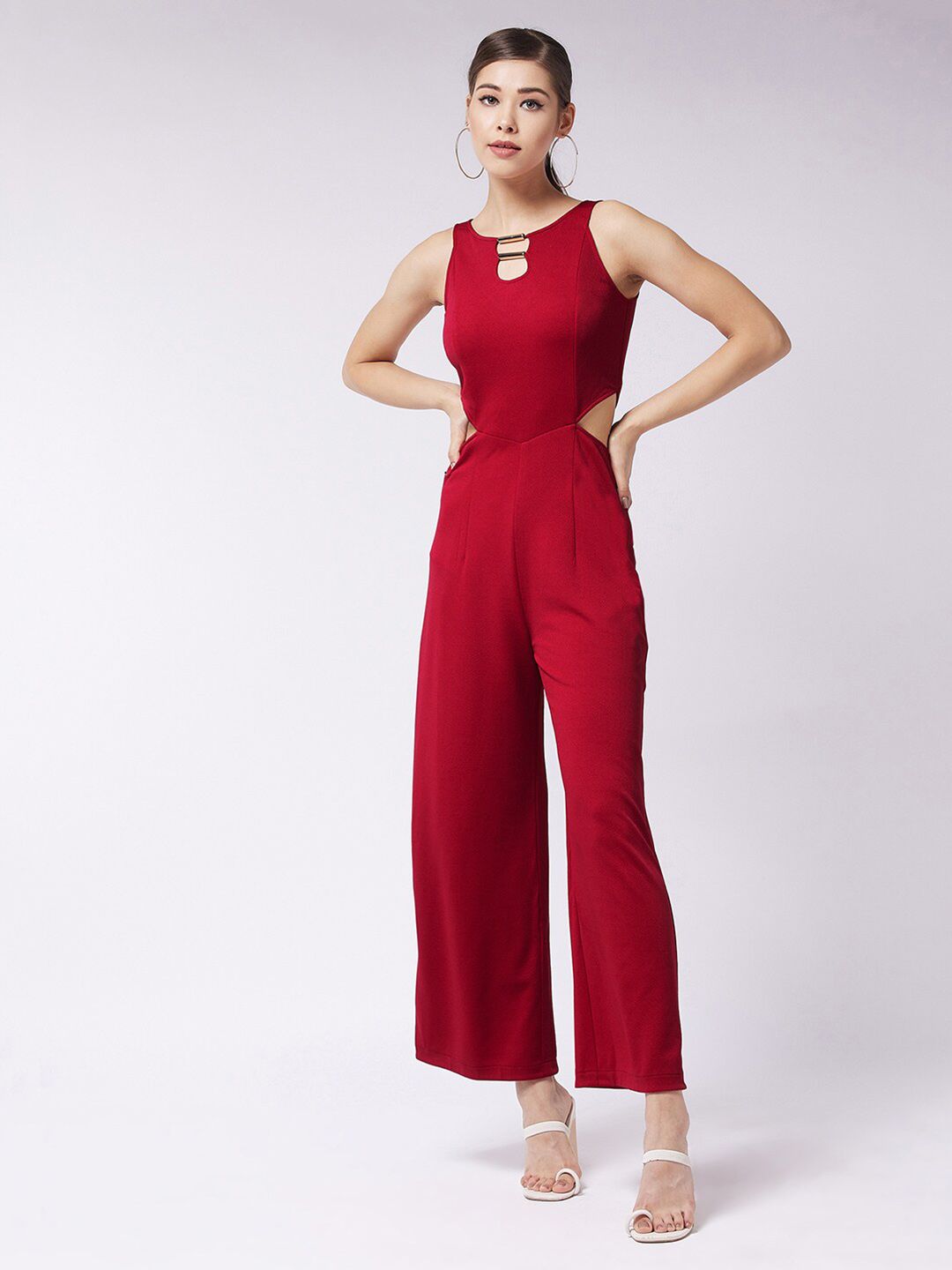Miss Chase Women Red Waist Cut Out Jumpsuit Price in India