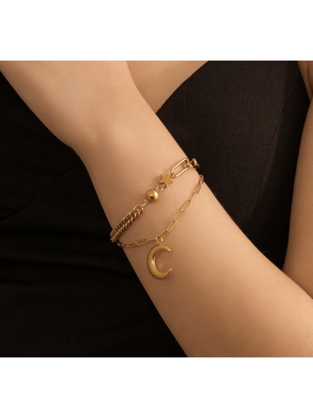 WHITE LIES Women 18K Gold-Plated Layered Bracelet Price in India