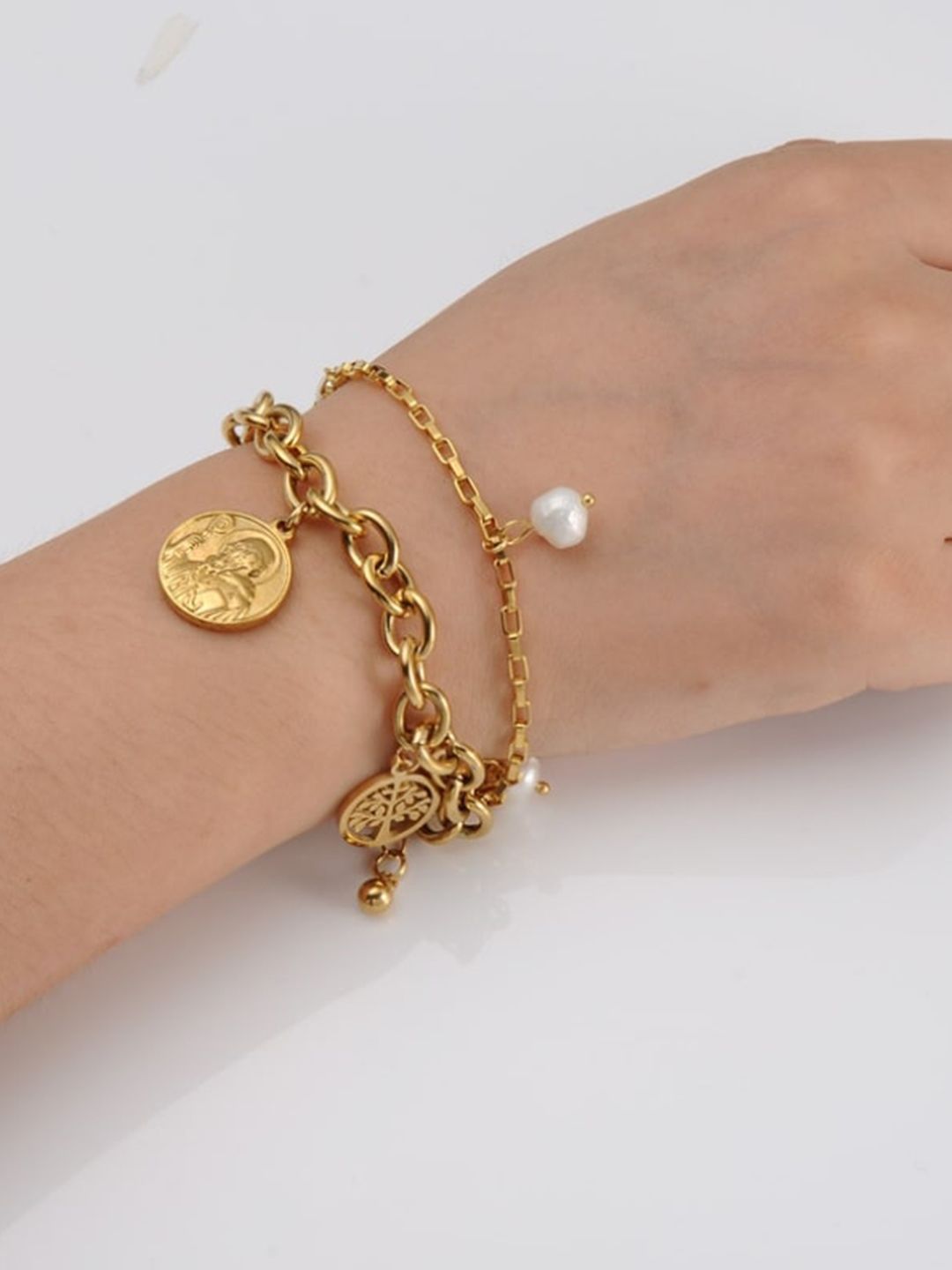 WHITE LIES Women 18K Gold-Plated Pearls Multistrand Bracelet Price in India