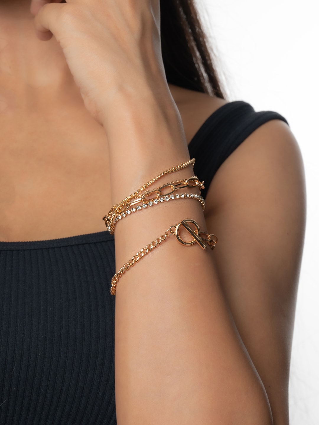 WHITE LIES Women 5 Gold-Toned Charm Bracelet Price in India