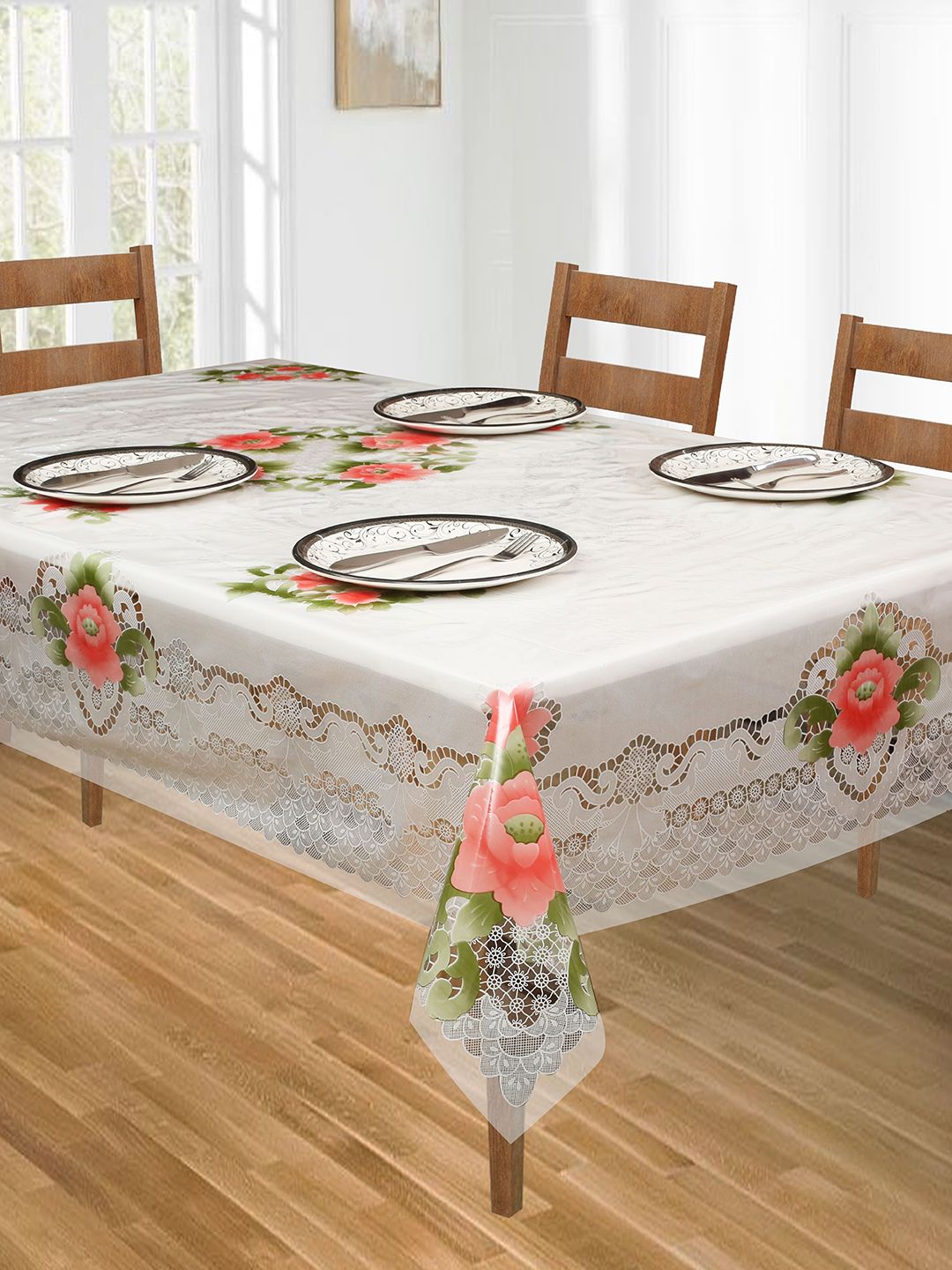 DREAM WEAVERZ Unisex Transparent Printed Rectangular PVC Dining Table Covers for 6-Seater Price in India