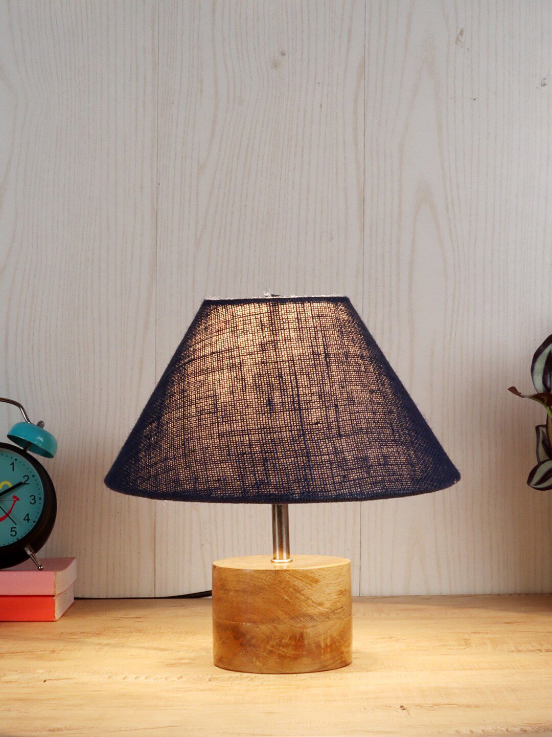 Devansh Blue Wood Table Lamp With Jute Shade Price in India